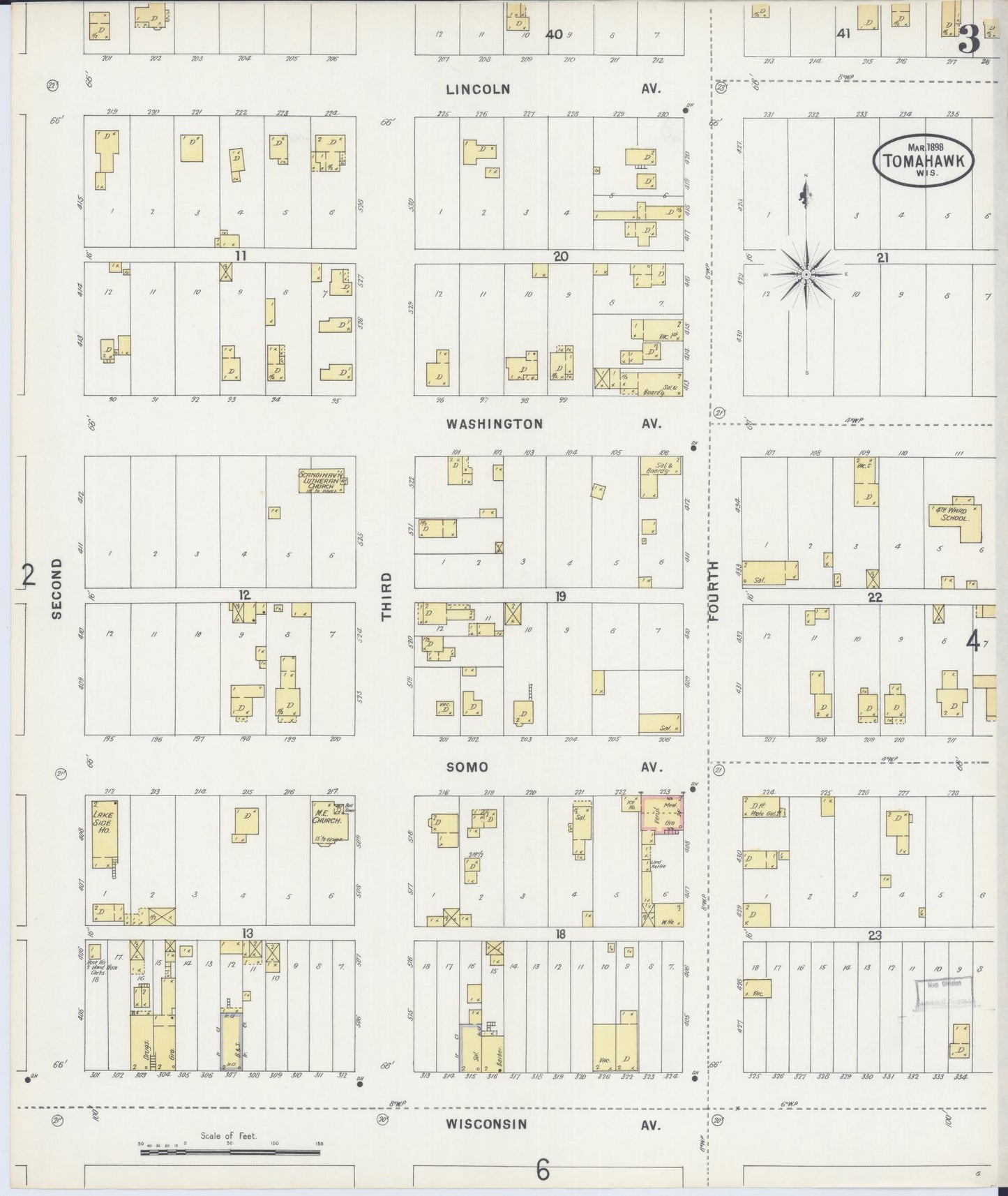 Sanborn Fire Insurance Map from Tomahawk, Lincoln County, Wisconsin (1898), Sheet #0003 - Historic Sanborn Fire Insurance Map Print, vintage old map wall art, antique decor, genealogy gift, Wisconsin Wisconsin map