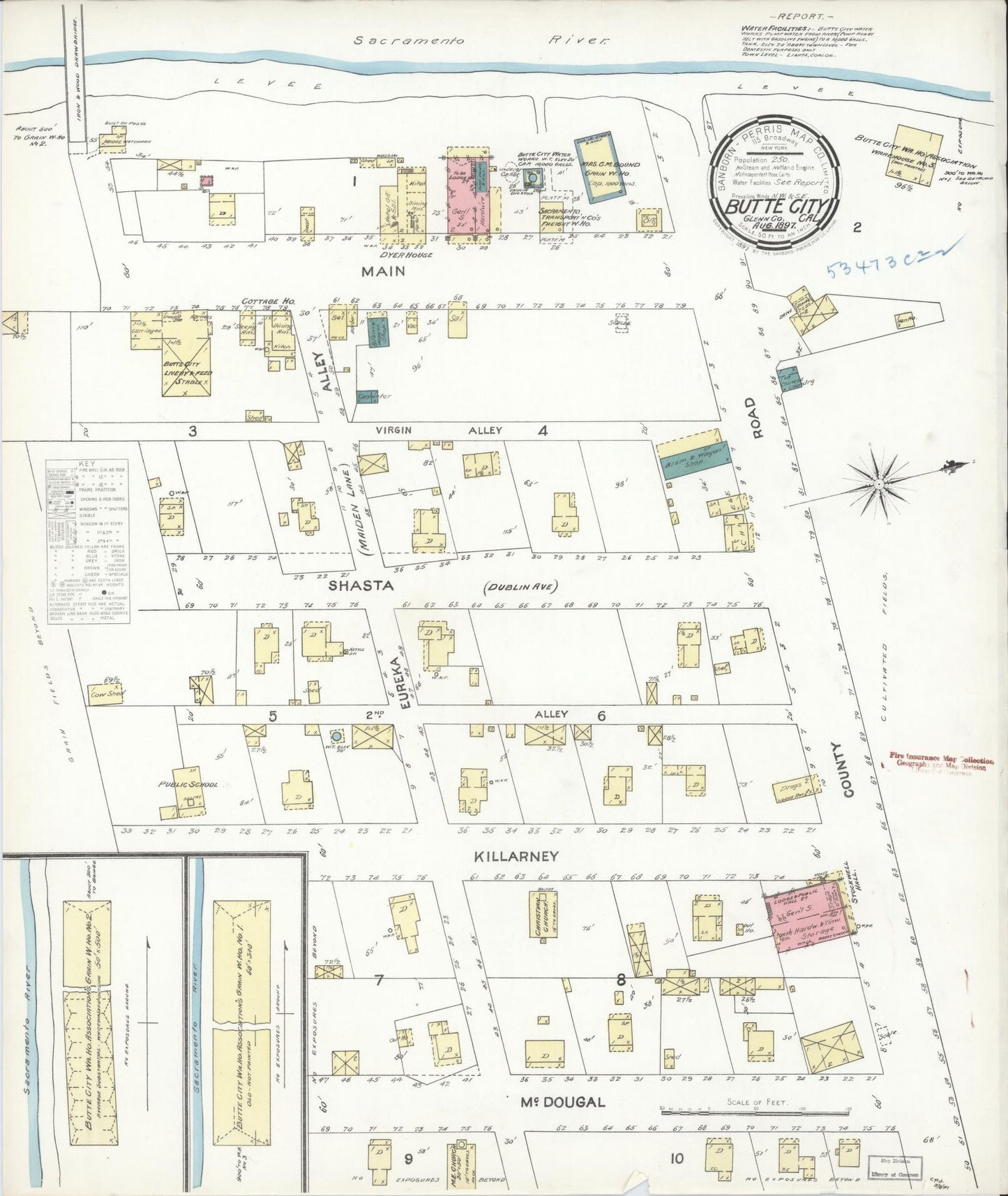 Sanborn Fire Insurance Map from Butte City, Glenn County, California (1897), Sheet #0001 - Historic Sanborn Fire Insurance Map Print, vintage old map wall art, antique decor, genealogy gift, California California map