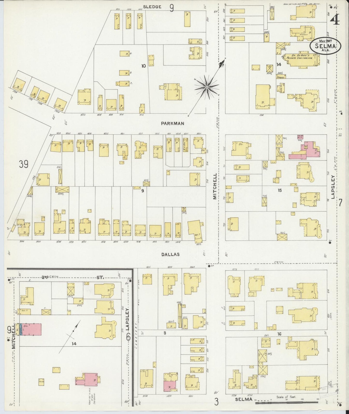 Sanborn Fire Insurance Map from Selma, Dallas County, Alabama (1907), Sheet #0004 - Historic Sanborn Fire Insurance Map Print, vintage old map wall art, antique decor, genealogy gift, Alabama Alabama map