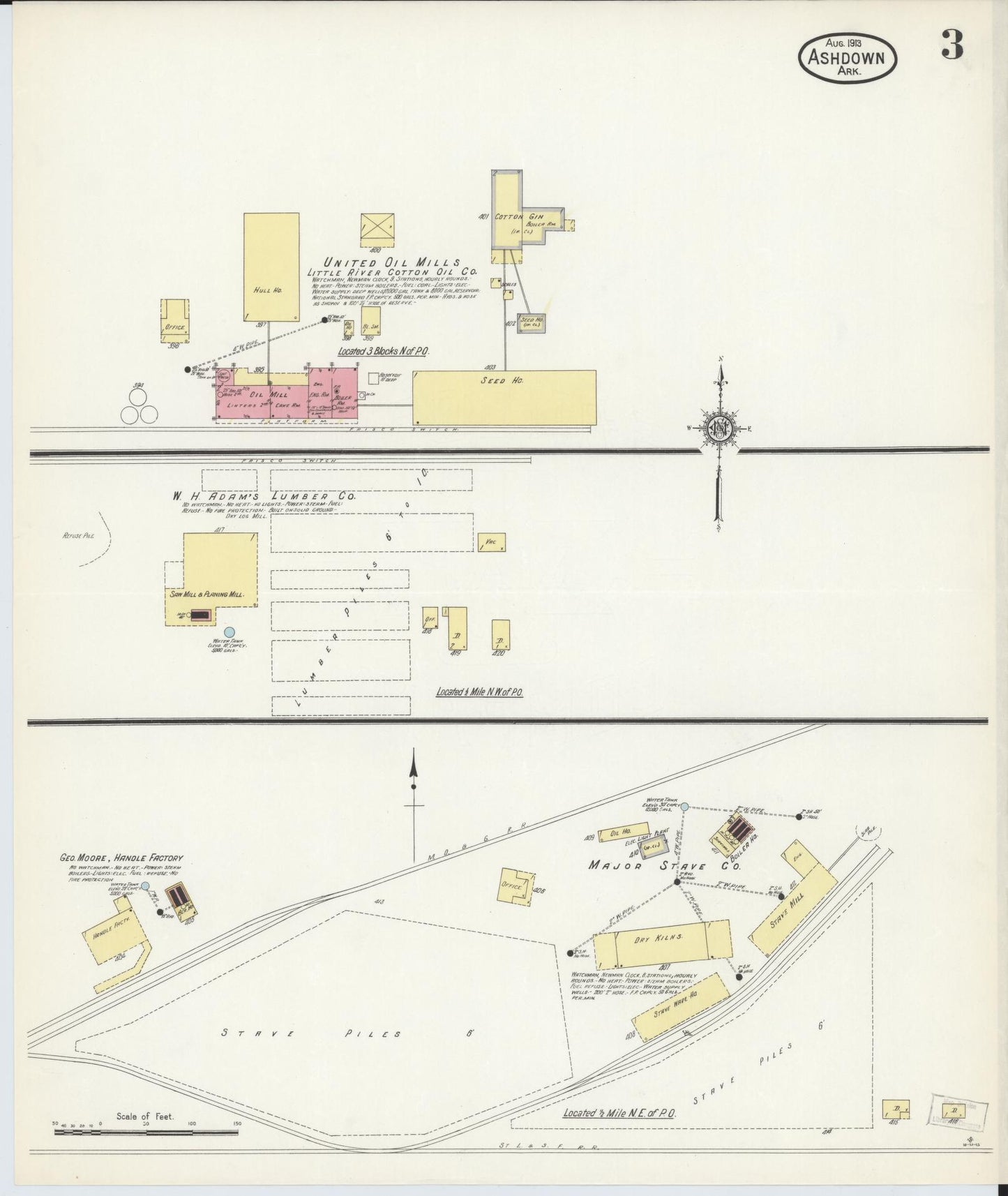 Sanborn Fire Insurance Map from Ashdown, Little River County, Arkansas (1913), Sheet #0003 - Historic Sanborn Fire Insurance Map Print, vintage old map wall art, antique decor, genealogy gift, Arkansas Arkansas map