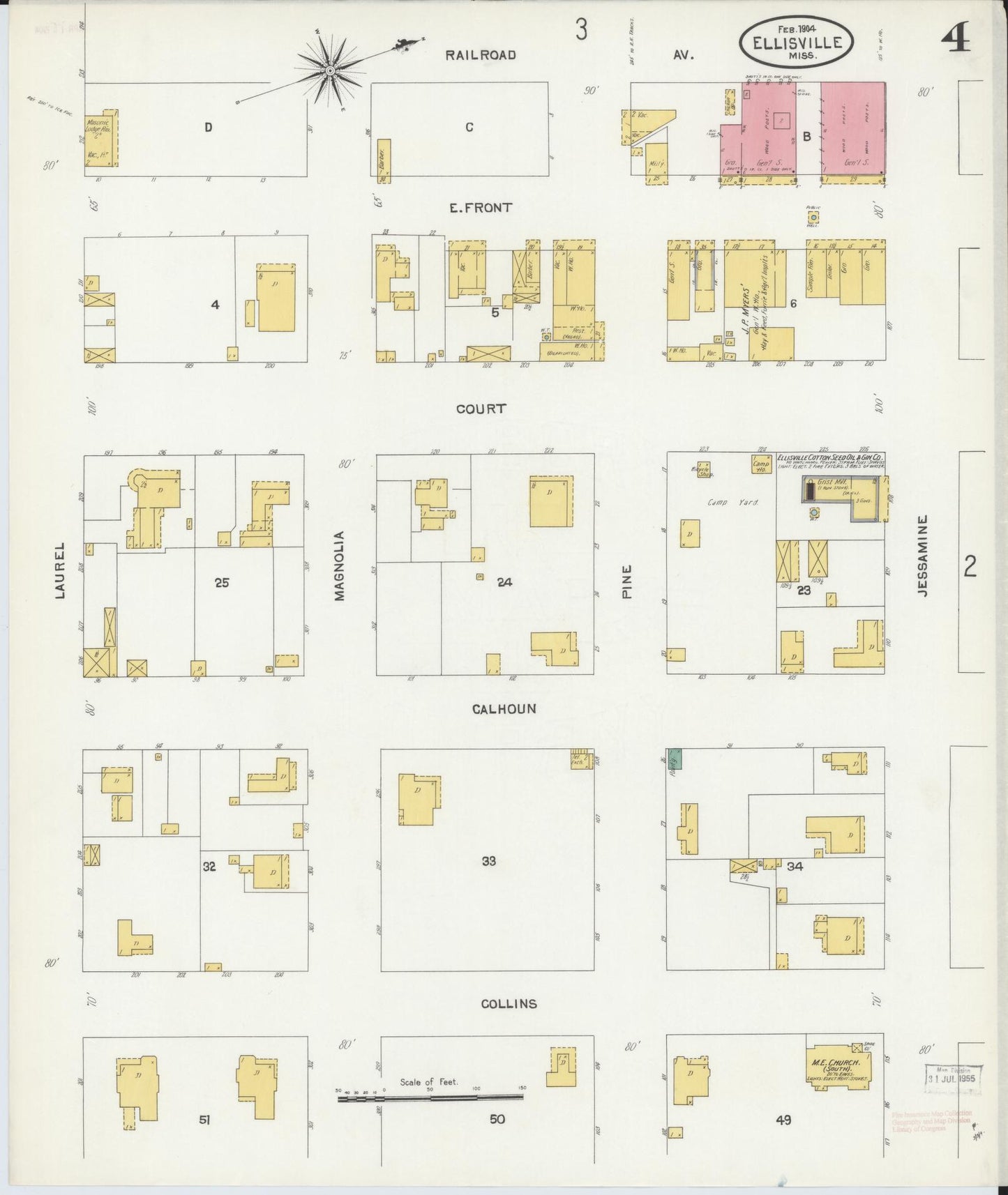 Sanborn Fire Insurance Map from Ellisville, Jones County, Mississippi (1904), Sheet #0004 - Historic Sanborn Fire Insurance Map Print, vintage old map wall art, antique decor, genealogy gift, Mississippi Mississippi map