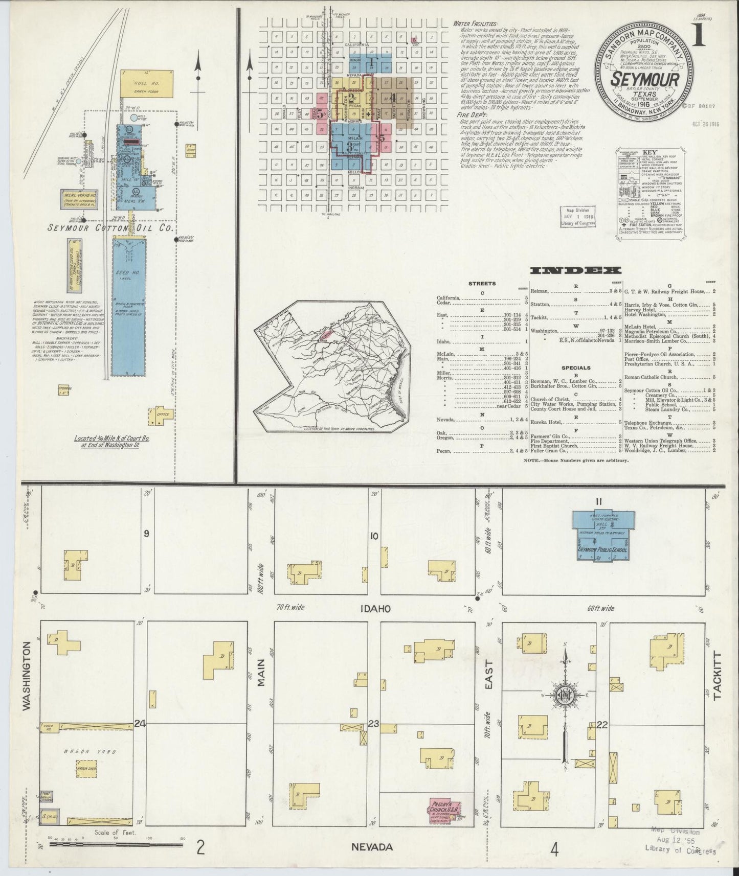 Sanborn Fire Insurance Map from Seymour, Baylor County, Texas. (1916) – Historic Sanborn Fire Insurance Map Print