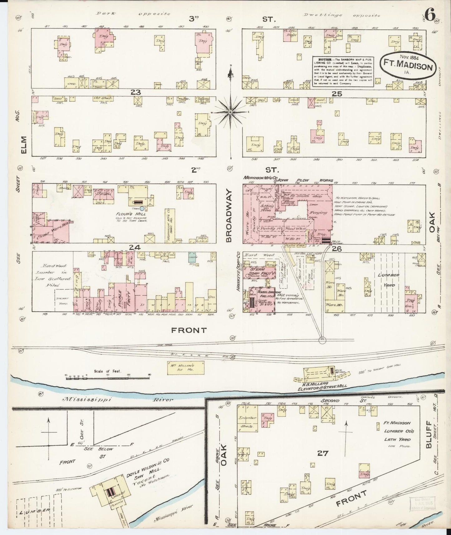 Sanborn Fire Insurance Map from Fort Madison, Lee County, Iowa (1884), Sheet #0006 - Historic Sanborn Fire Insurance Map Print, vintage old map wall art