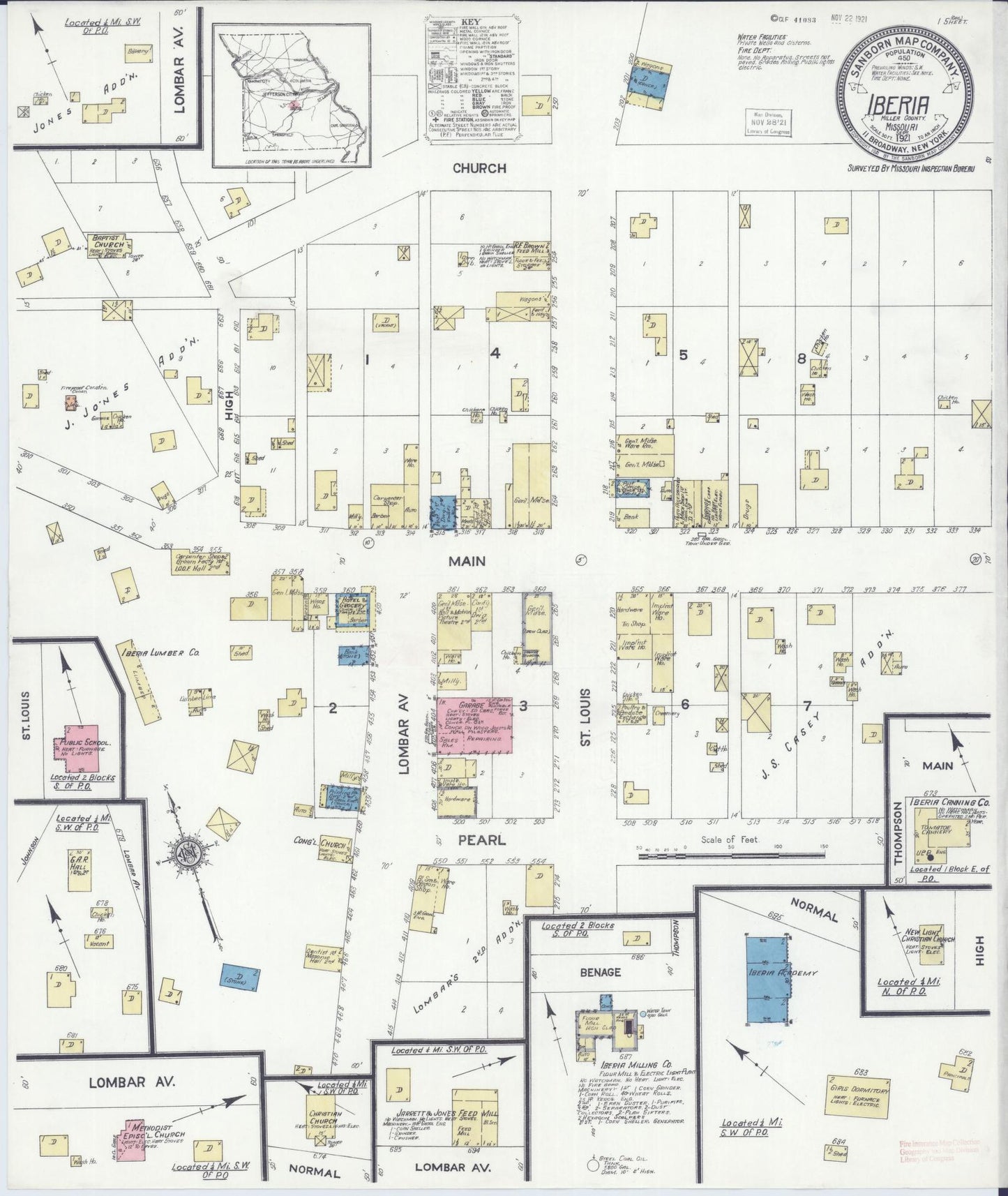 Sanborn Fire Insurance Map from Iberia, Miller County, Missouri. (1921) – Historic Sanborn Fire Insurance Map Print