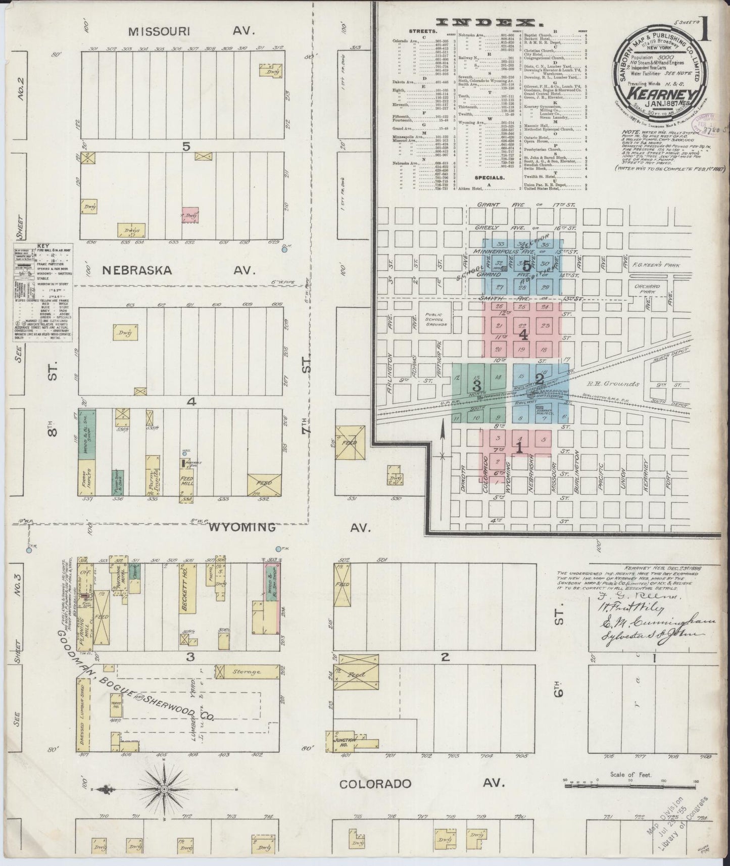 Sanborn Fire Insurance Map from Kearney, Buffalo County, Nebraska (1887), Sheet #0001 - Historic Sanborn Fire Insurance Map Print, vintage old map wall art, antique decor, genealogy gift, Nebraska Nebraska map