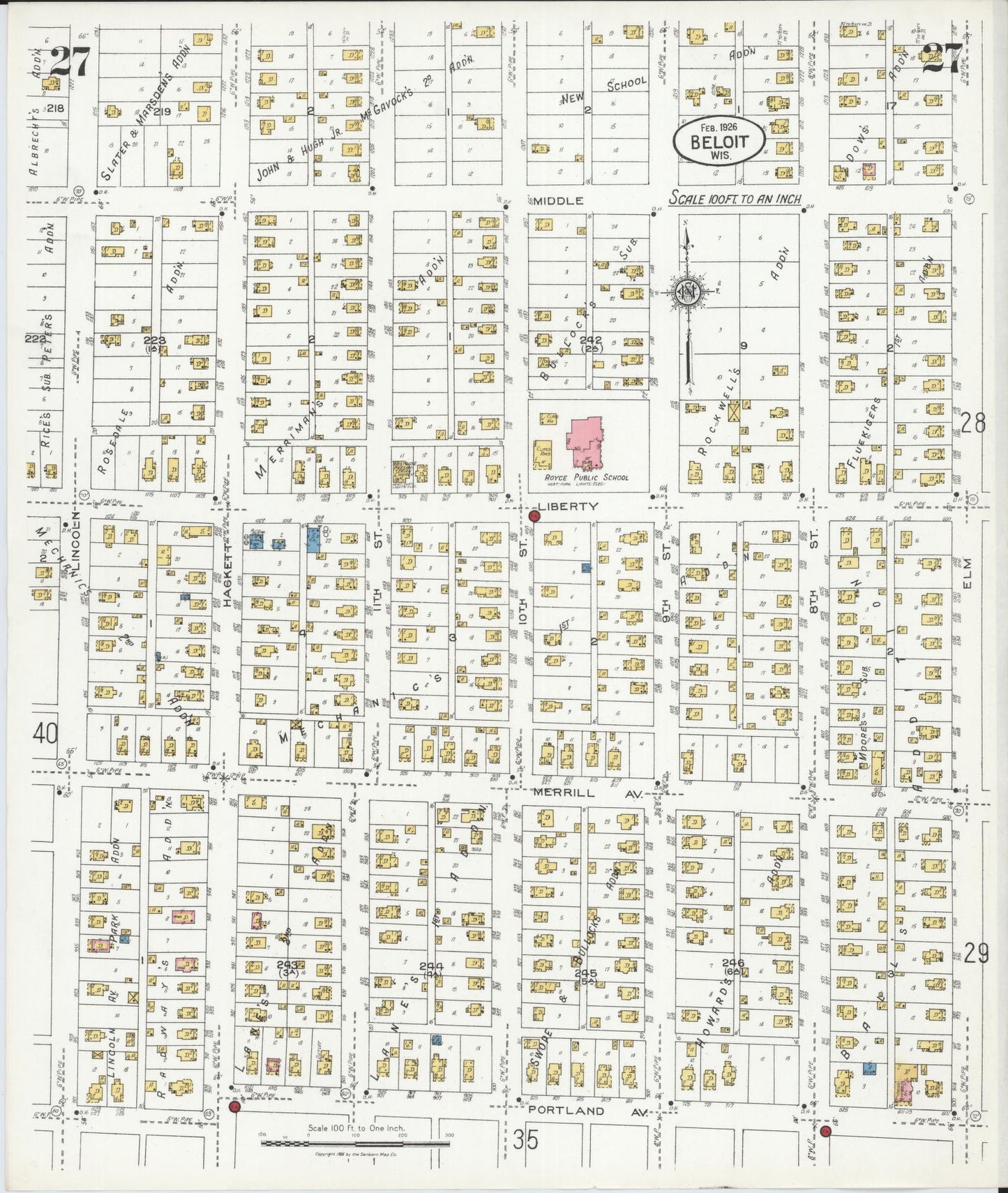 Sanborn Fire Insurance Map from Beloit, Rock County, Wisconsin (1926), Sheet #0027 - Historic Sanborn Fire Insurance Map Print, vintage old map wall art, antique decor, genealogy gift, Wisconsin Wisconsin map