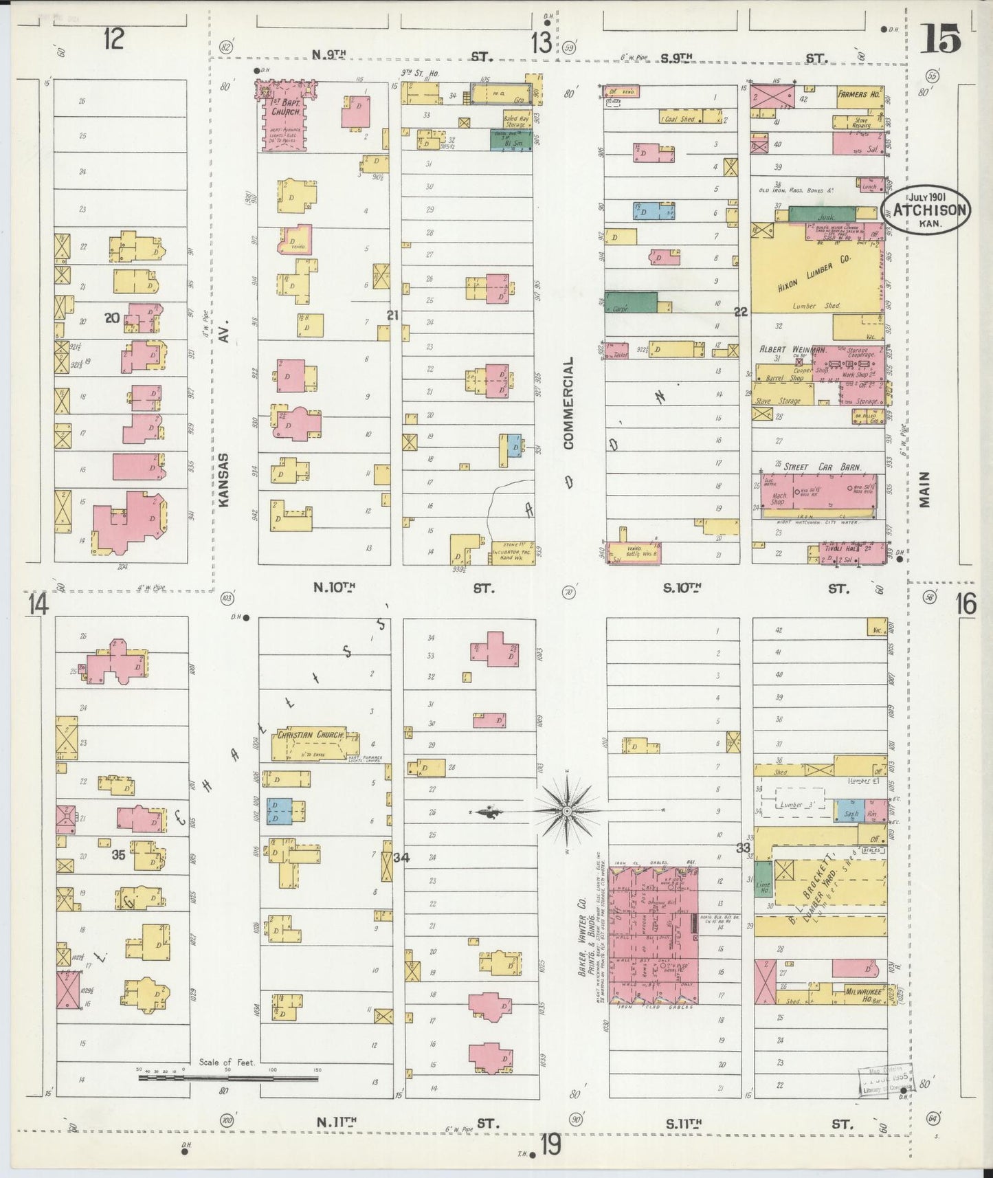Sanborn Fire Insurance Map from Atchison, Atchison County, Kansas (1901), Sheet #0015 - Historic Sanborn Fire Insurance Map Print, vintage old map wall art, antique decor, genealogy gift, Kansas Kansas map