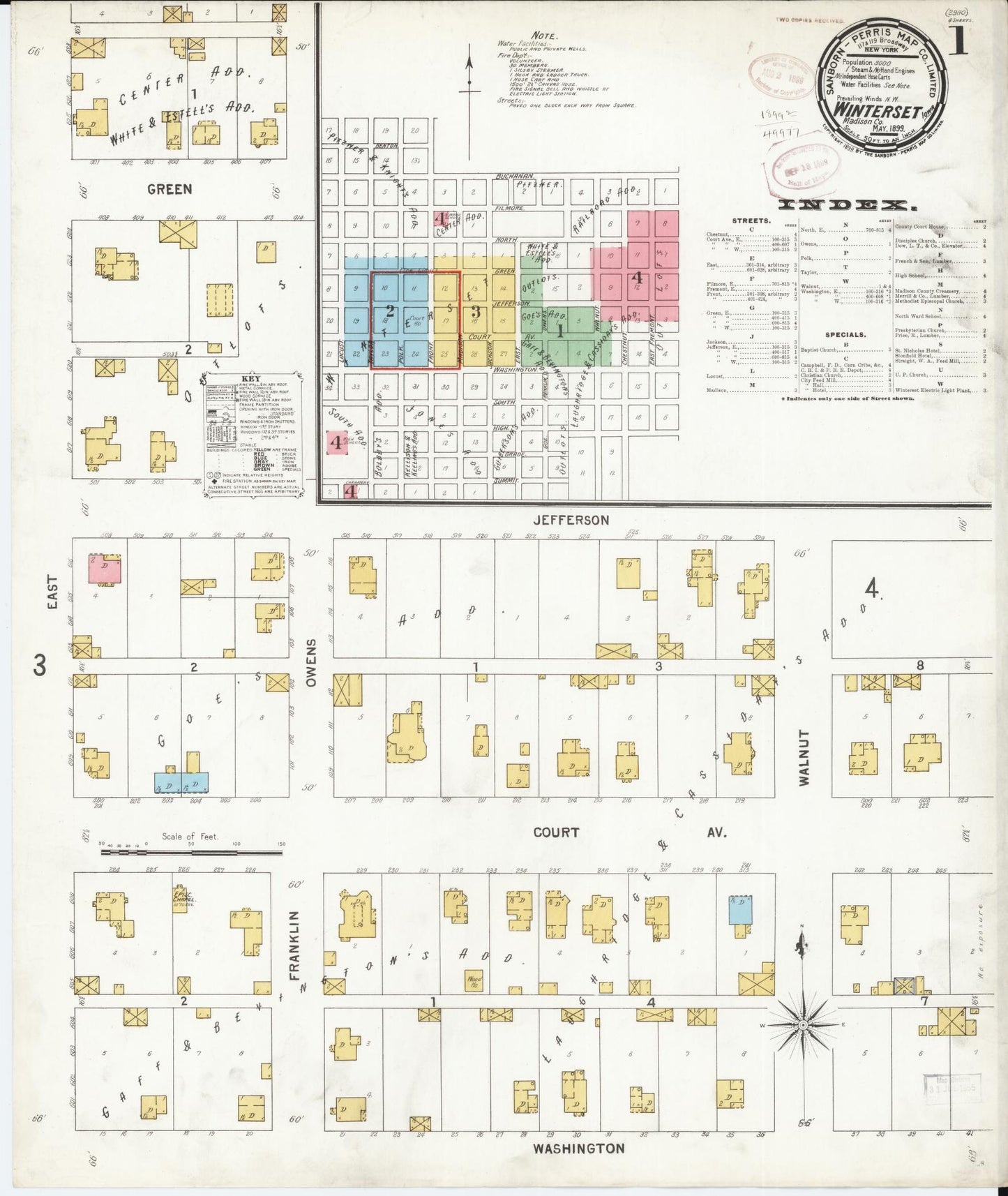 Sanborn Fire Insurance Map from Winterset, Madison County, Iowa (1899), Sheet #0001 - Historic Sanborn Fire Insurance Map Print
