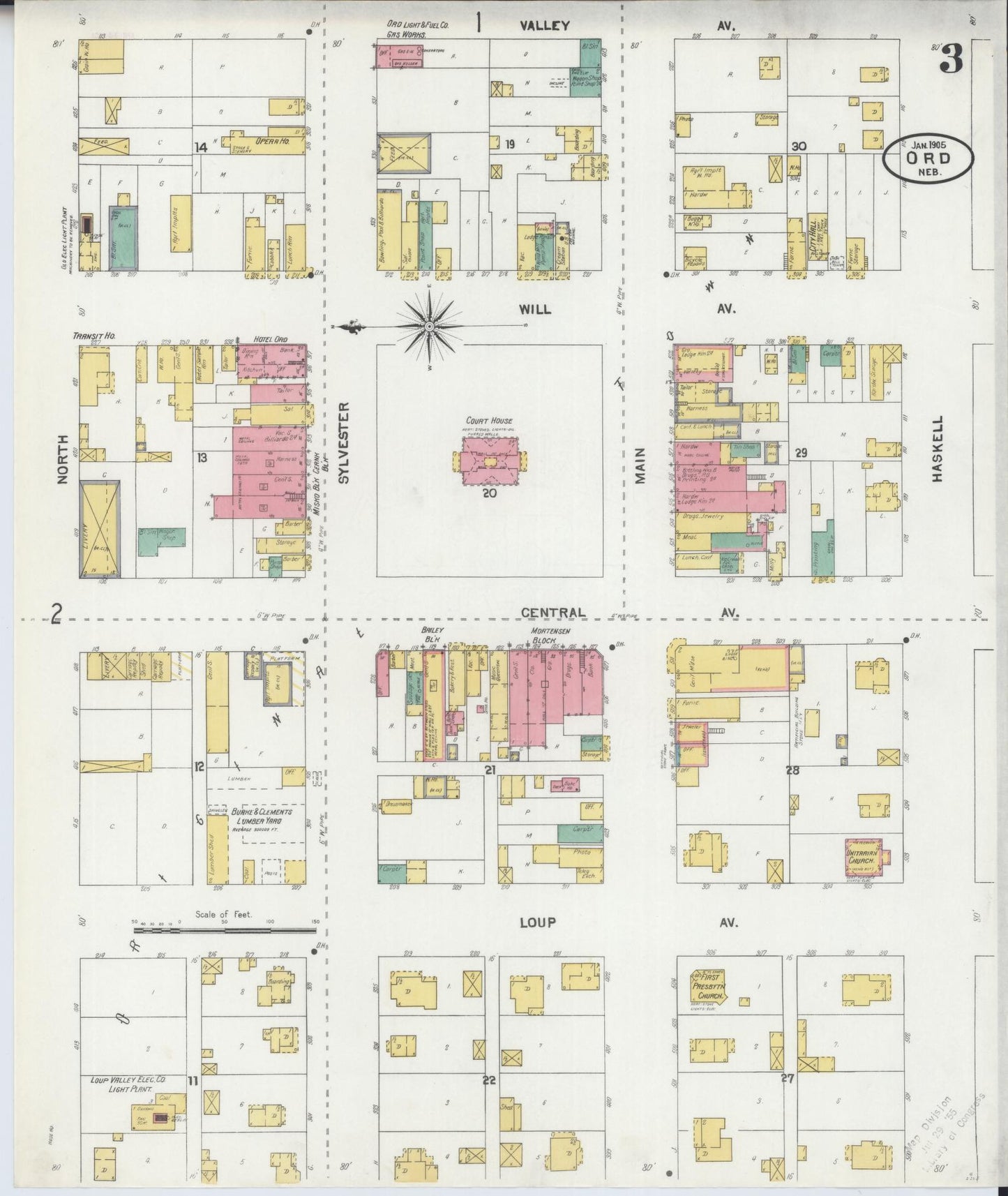 Sanborn Fire Insurance Map from Ord, Valley County, Nebraska (1905), Sheet #0003 - Complete Map Set gallery image, historic Sanborn map, vintage wall art, Nebraska Nebraska