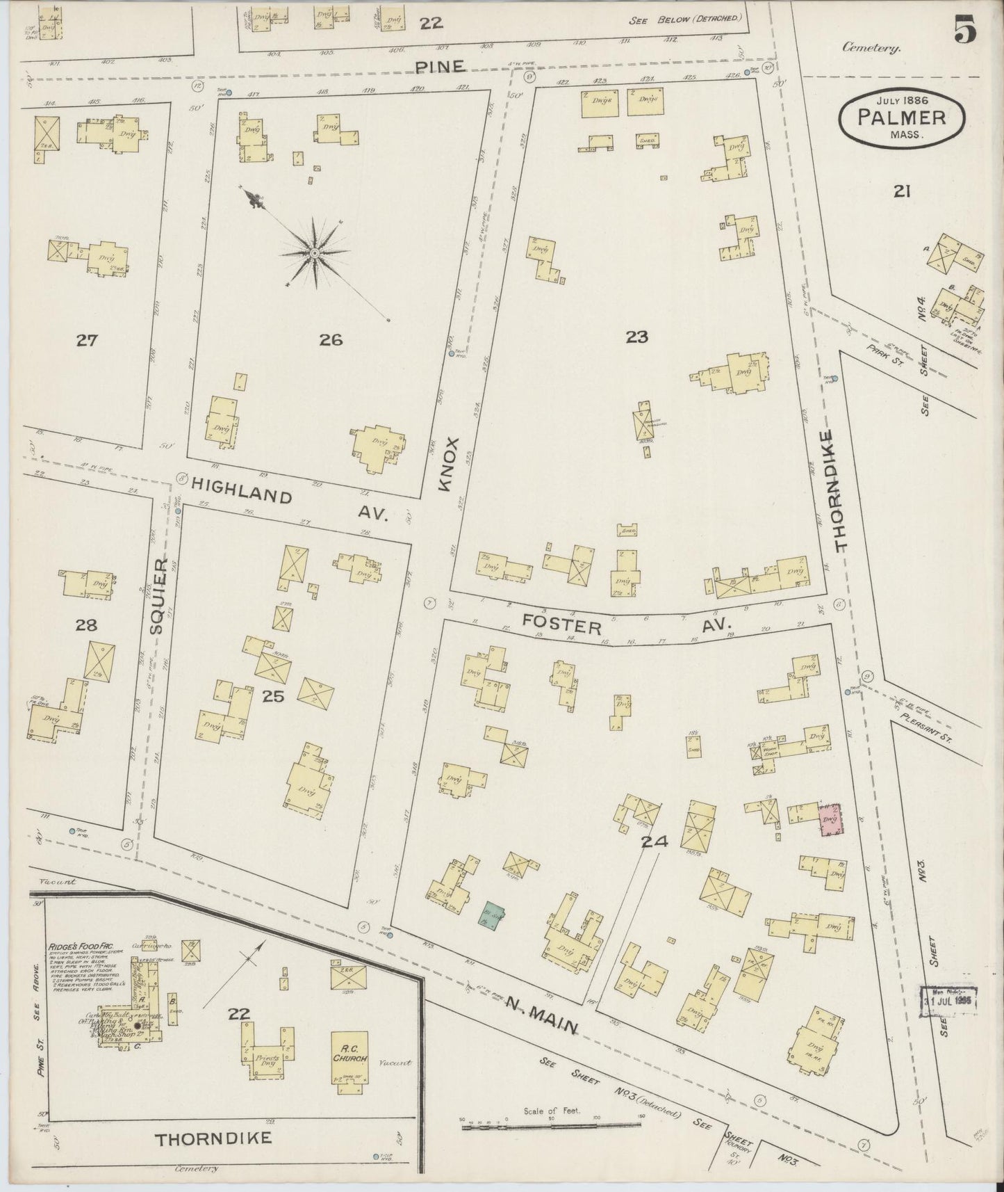 Sanborn Fire Insurance Map from Palmer, Hampden County, Massachusetts (1886), Sheet #0005 - Historic Sanborn Fire Insurance Map Print, vintage old map wall art, antique decor, genealogy gift, Massachusetts Massachusetts map