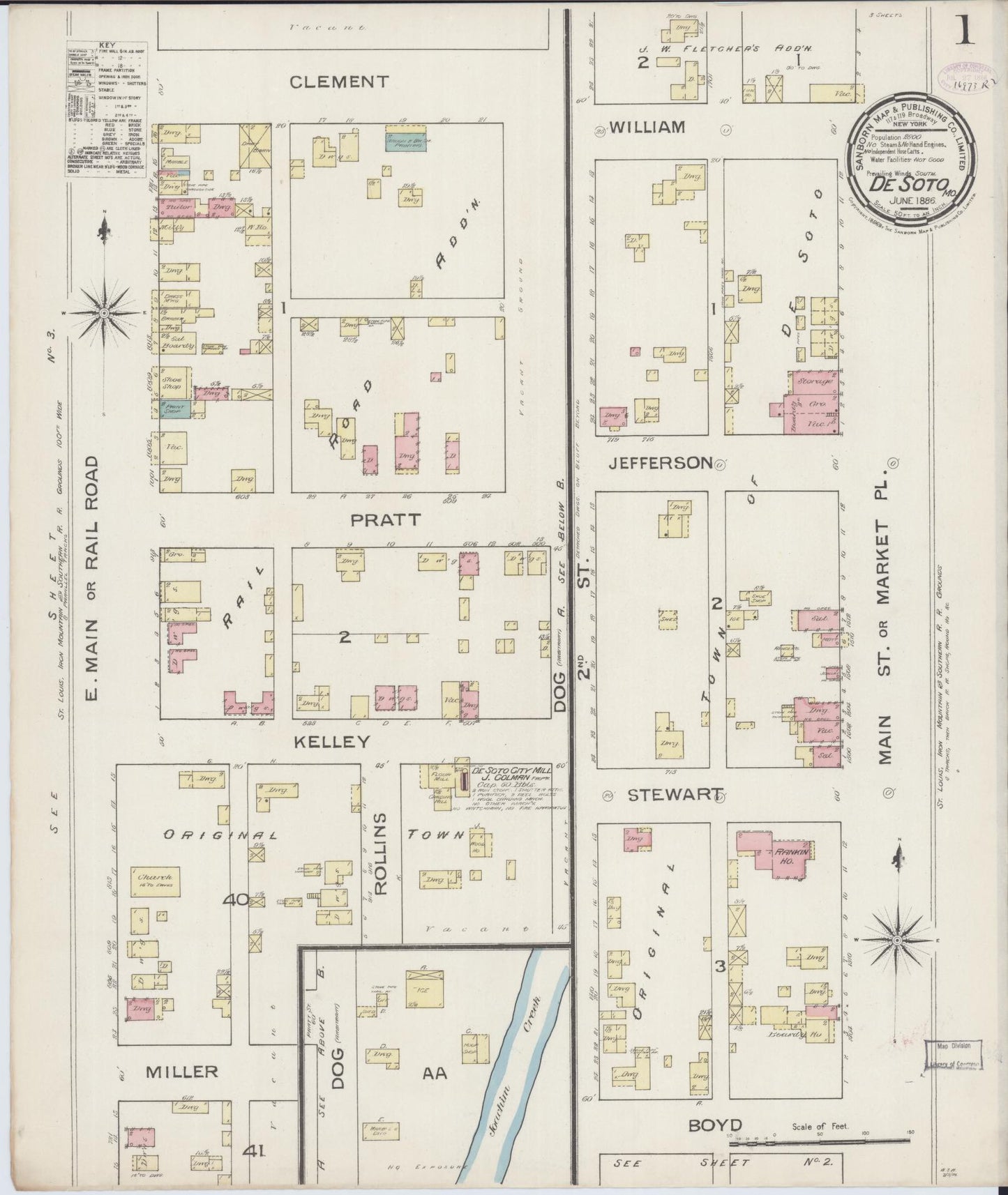 Sanborn Fire Insurance Map from De Soto, Jefferson County, Missouri (1886), Sheet #0001 - Historic Sanborn Fire Insurance Map Print, vintage old map wall art, antique decor, genealogy gift, Missouri Missouri map