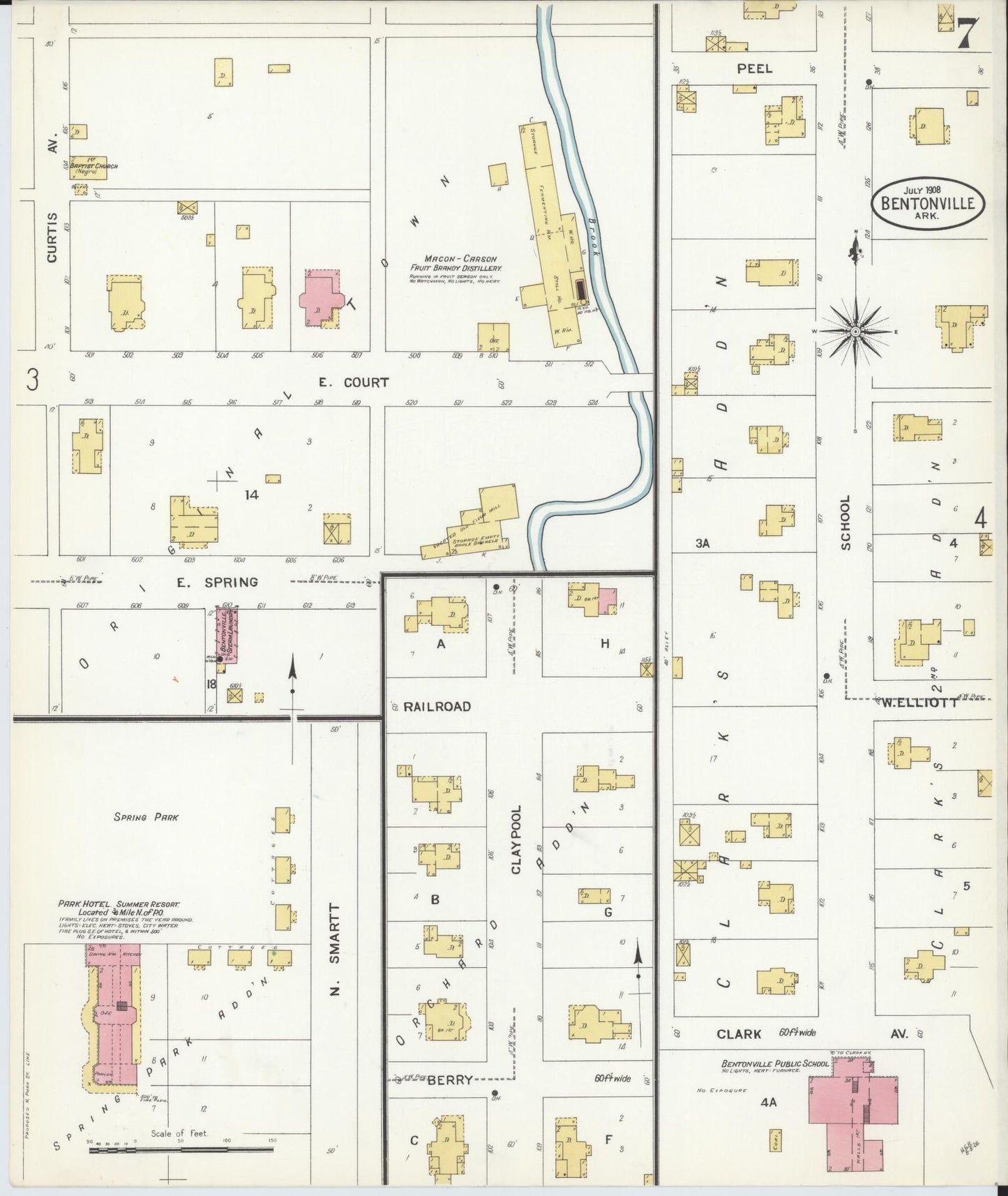 Sanborn Fire Insurance Map from Bentonville, Benton County, Arkansas (1908), Sheet #0007 - Complete Map Set gallery image, historic Sanborn map, vintage wall art, Arkansas Arkansas
