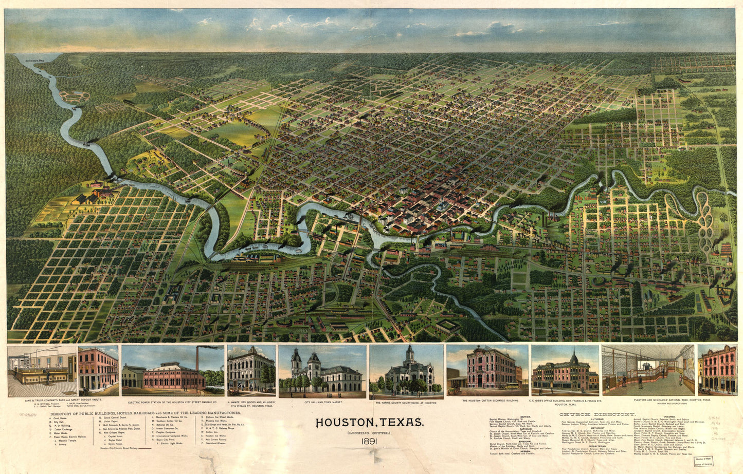 Houston, Texas ... 1891. (1891) – Historic Bird’s-Eye View Panorama Print
