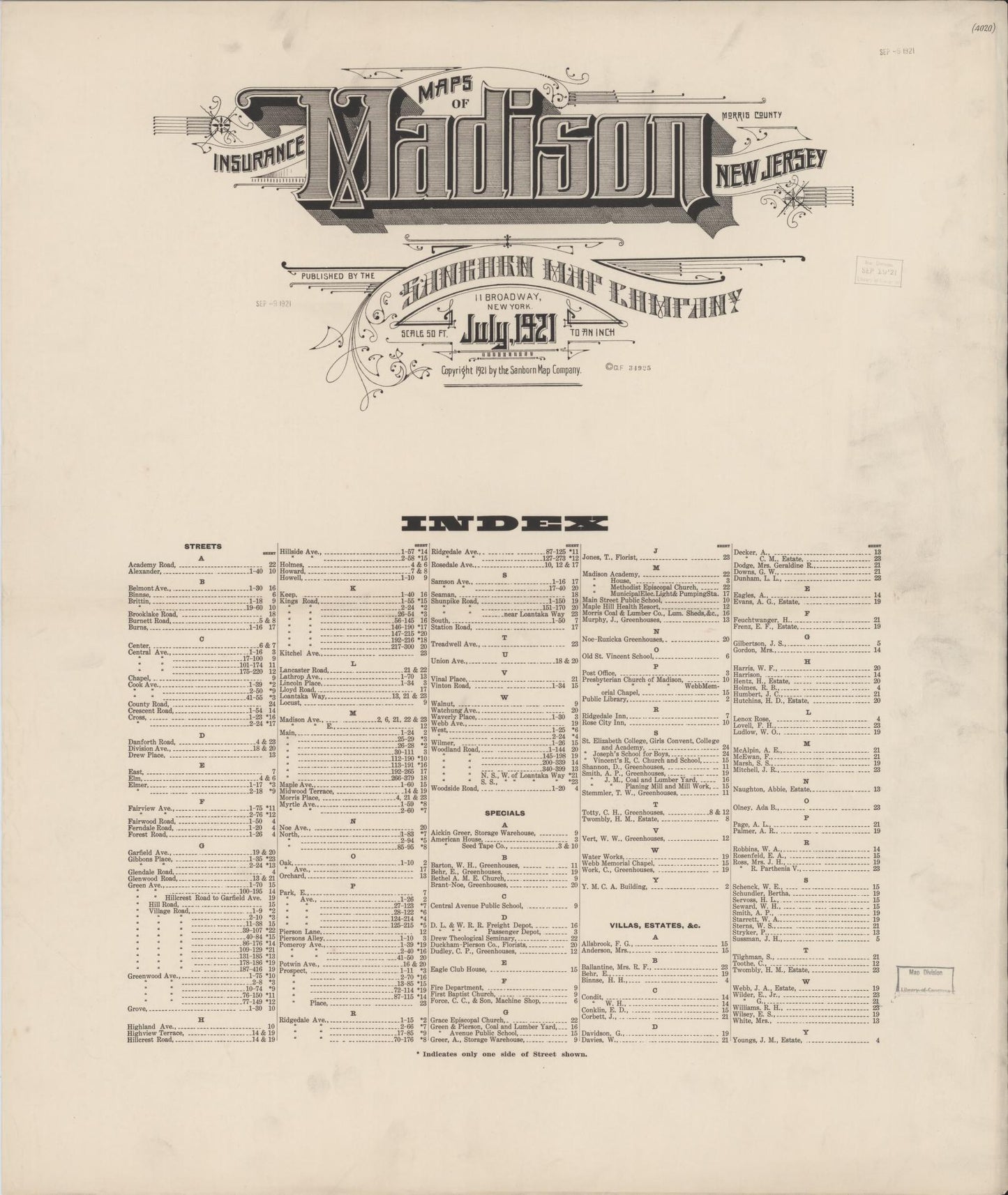 Sanborn Fire Insurance Map from Madison, Morris County, New Jersey. (1921) – Historic Sanborn Fire Insurance Map Print