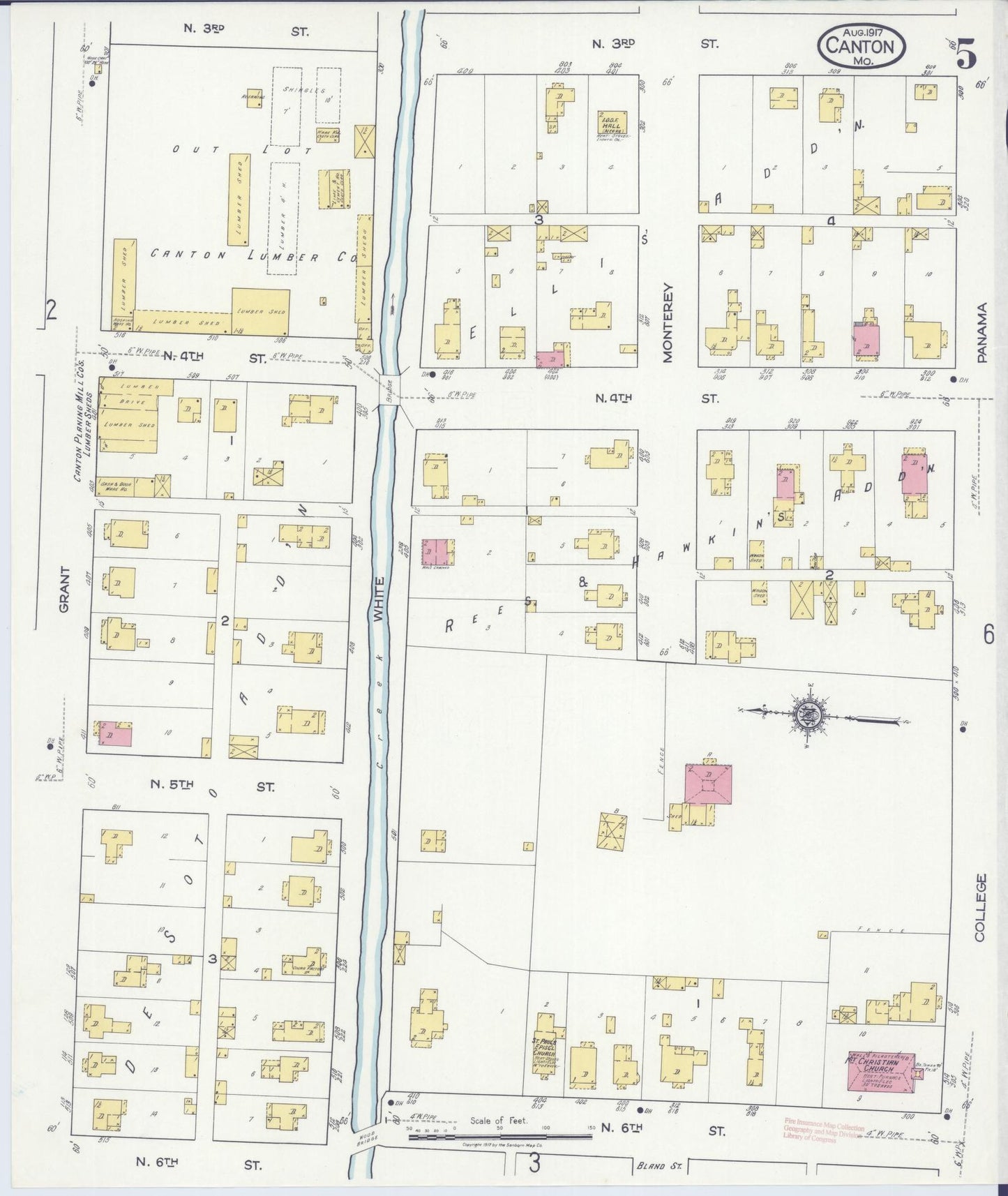 Sanborn Fire Insurance Map from Canton, Lewis County, Missouri (1917), Sheet #0005 - Historic Sanborn Fire Insurance Map Print, vintage old map wall art, antique decor, genealogy gift, Missouri Missouri map