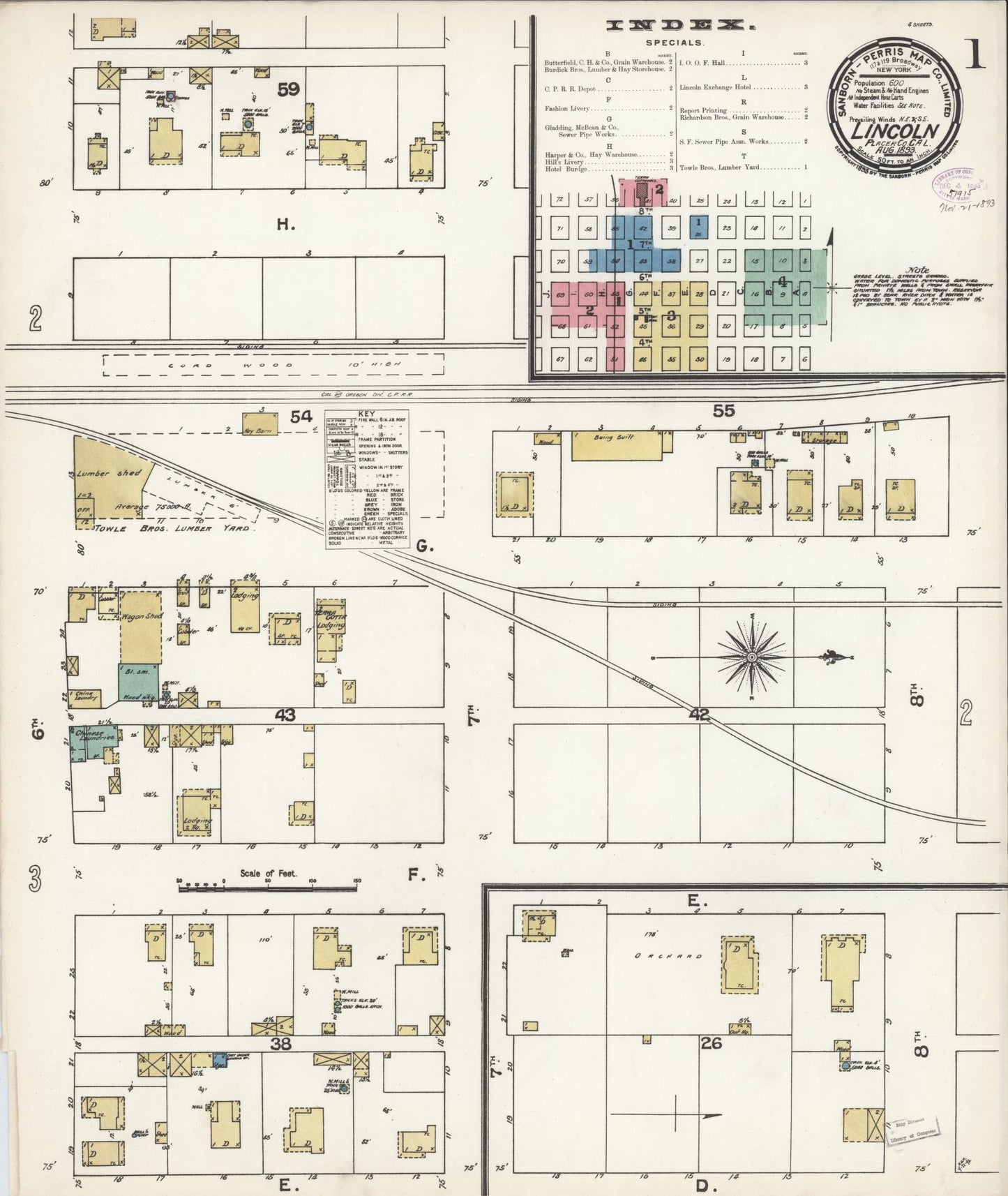 Sanborn Fire Insurance Map from Lincoln, Placer County, California. (1893) – Historic Sanborn Fire Insurance Map Print