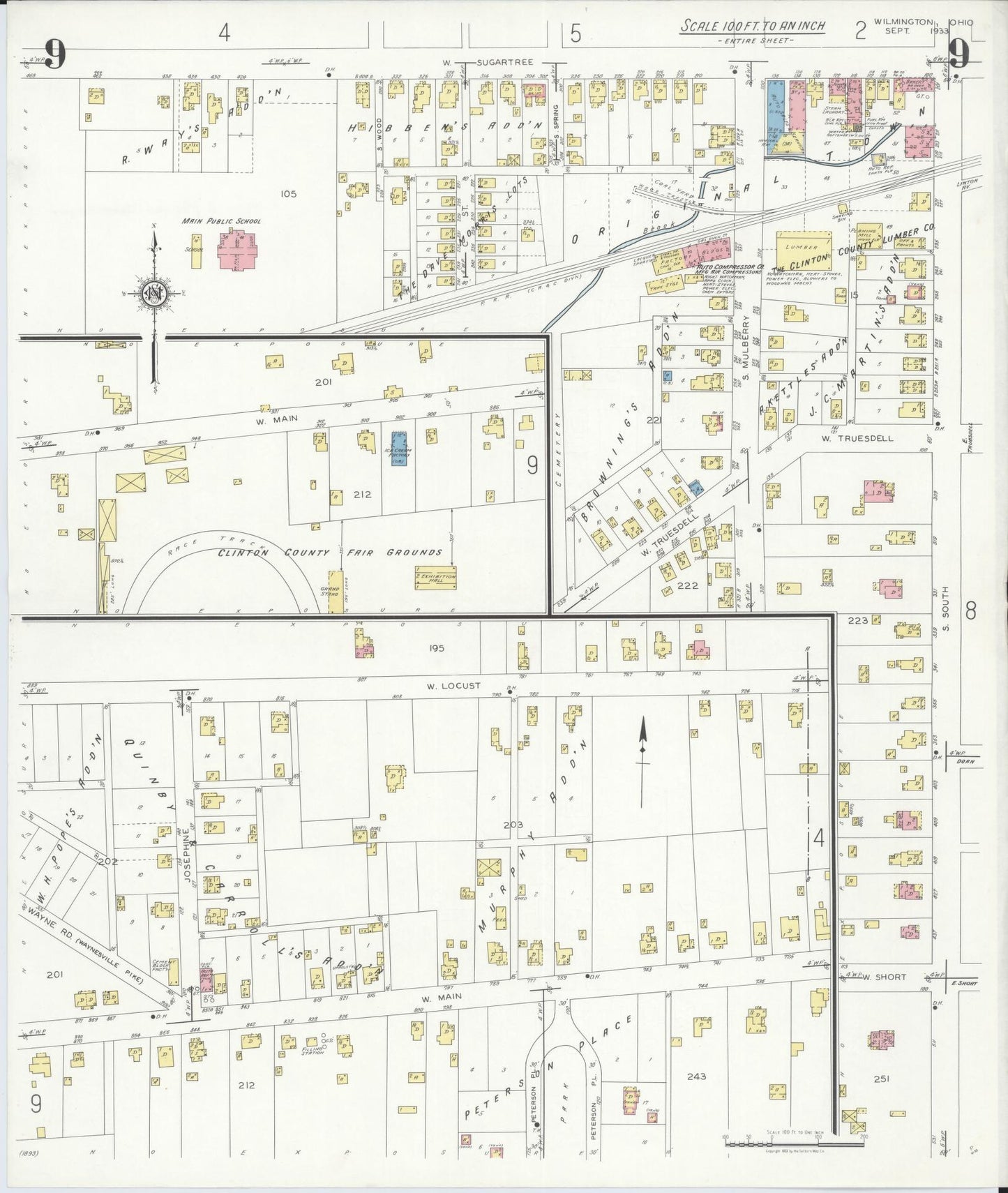 Sanborn Fire Insurance Map from Wilmington, Clinton County, Ohio (1933), Sheet #0009 - Historic Sanborn Fire Insurance Map Print, vintage old map wall art, antique decor, genealogy gift, Ohio Ohio map