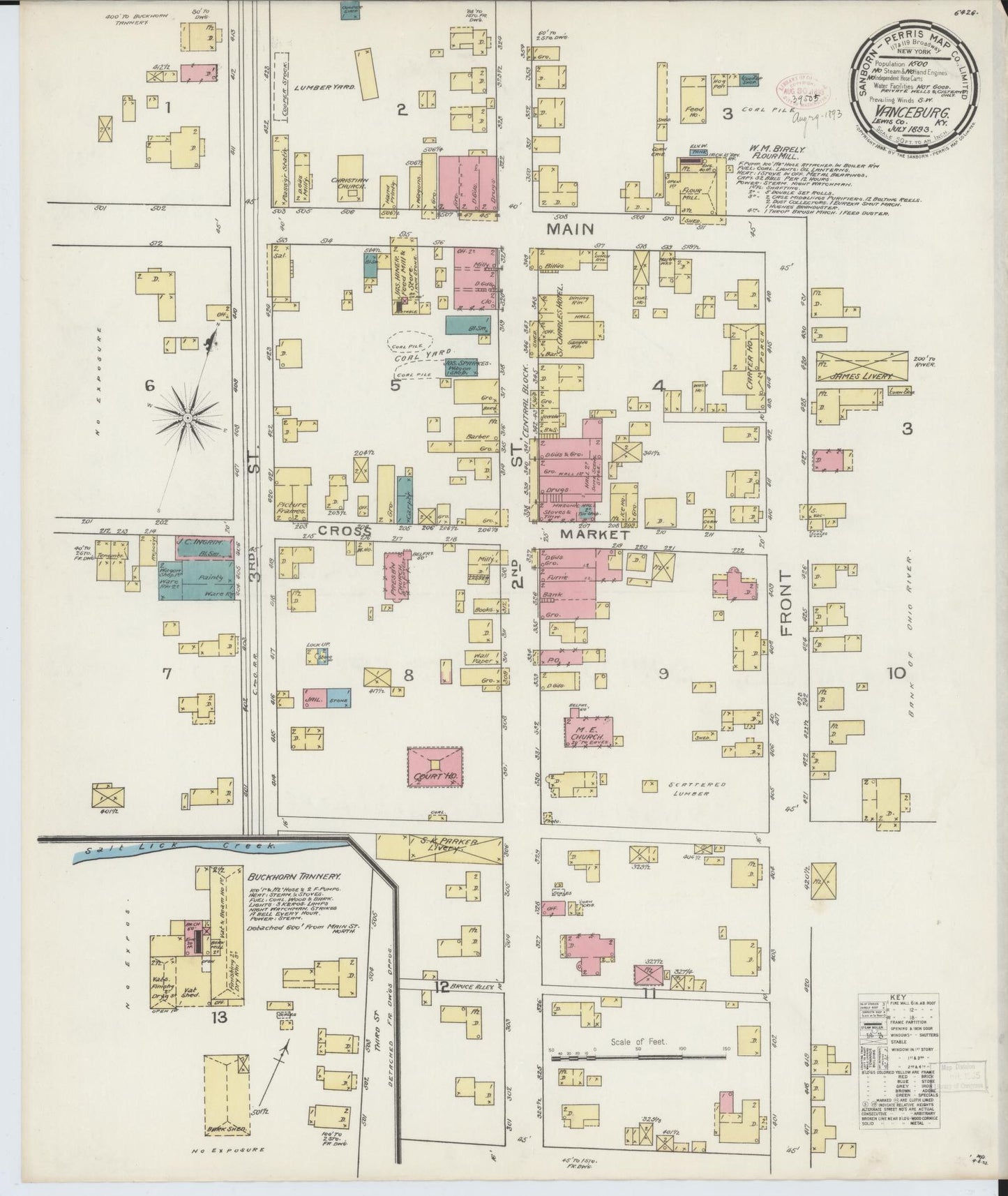 Sanborn Fire Insurance Map from Vanceburg, Lewis County, Kentucky (1893), Sheet #0001 - Historic Sanborn Fire Insurance Map Print, vintage old map wall art, antique decor, genealogy gift, Kentucky Kentucky map