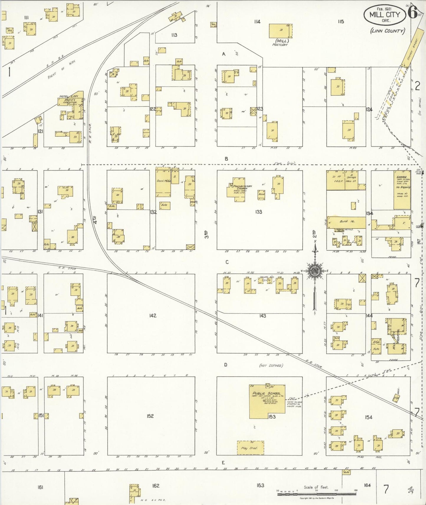 Sanborn Fire Insurance Map from Mill City, Linn And Marion Counties, Oregon (1921), Sheet #0006 - Historic Sanborn Fire Insurance Map Print, vintage old map wall art, antique decor, genealogy gift, Oregon Oregon map