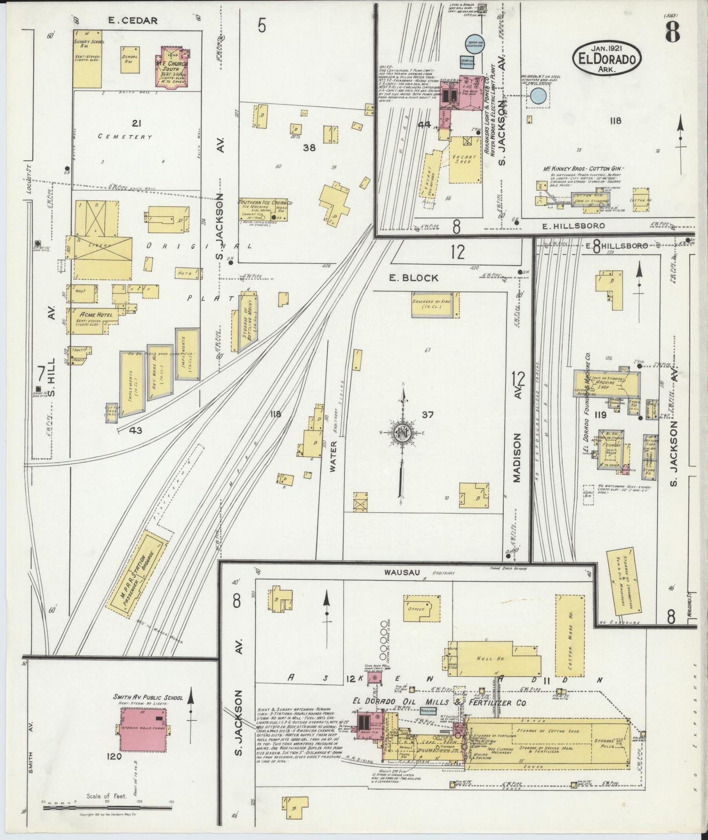 Sanborn Fire Insurance Map from El Dorado, Union County, Arkansas (1921), Sheet #0008 - Historic Sanborn Fire Insurance Map Print, vintage old map wall art, antique decor, genealogy gift, Arkansas Arkansas map