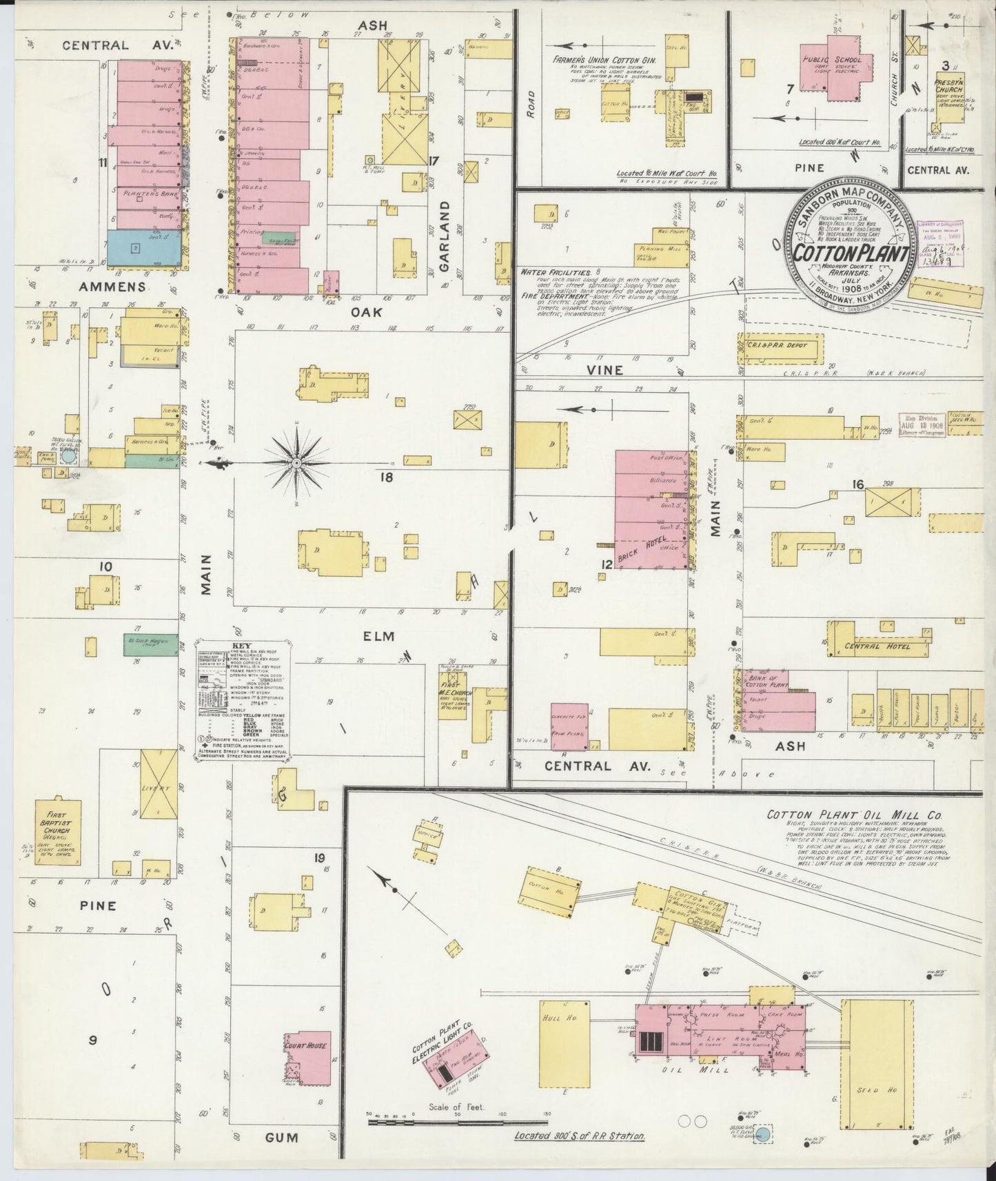 Sanborn Fire Insurance Map from Cotton Plant, Woodruff County, Arkansas (1908), Sheet #0001 - Historic Sanborn Fire Insurance Map Print, vintage old map wall art, antique decor, genealogy gift, Arkansas Arkansas map