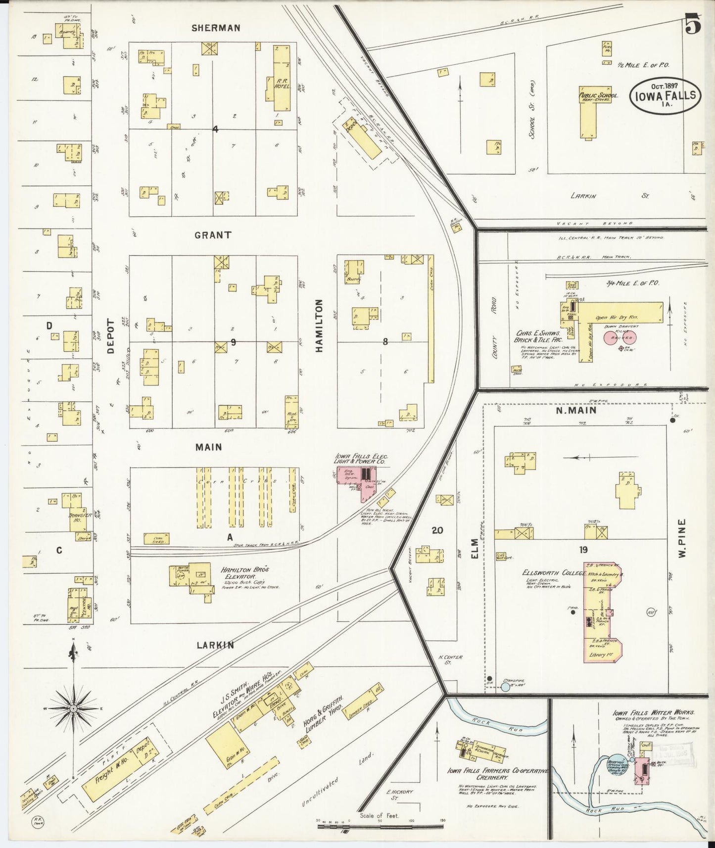 Sanborn Fire Insurance Map from Iowa Falls, Hardin County, Iowa (1897), Sheet #0005 - Historic Sanborn Fire Insurance Map Print, vintage old map wall art