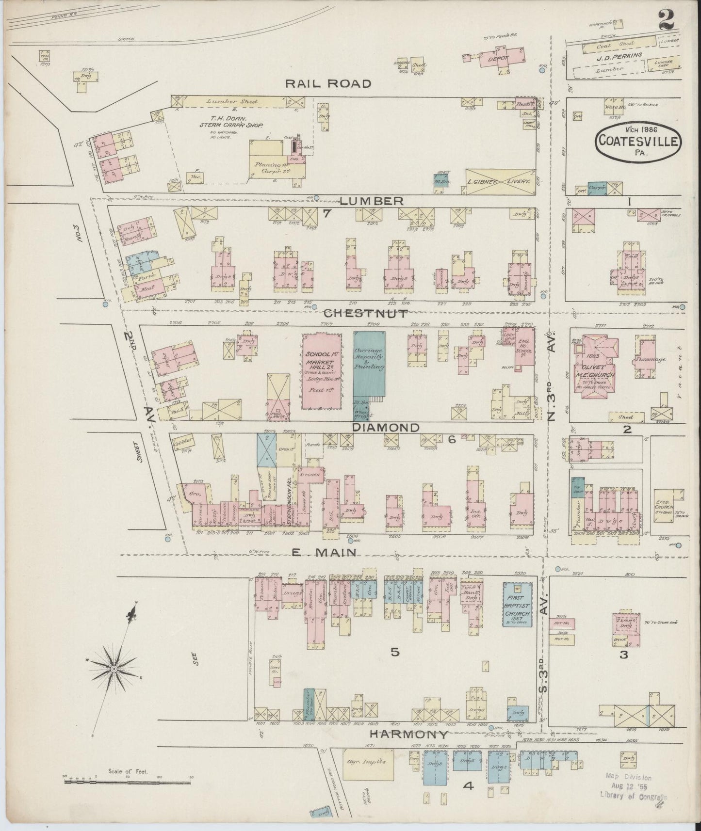 Sanborn Fire Insurance Map from Coatesville, Chester County, Pennsylvania (1886), Sheet #0002 - Historic Sanborn Fire Insurance Map Print, vintage old map wall art, antique decor, genealogy gift, Pennsylvania Pennsylvania map