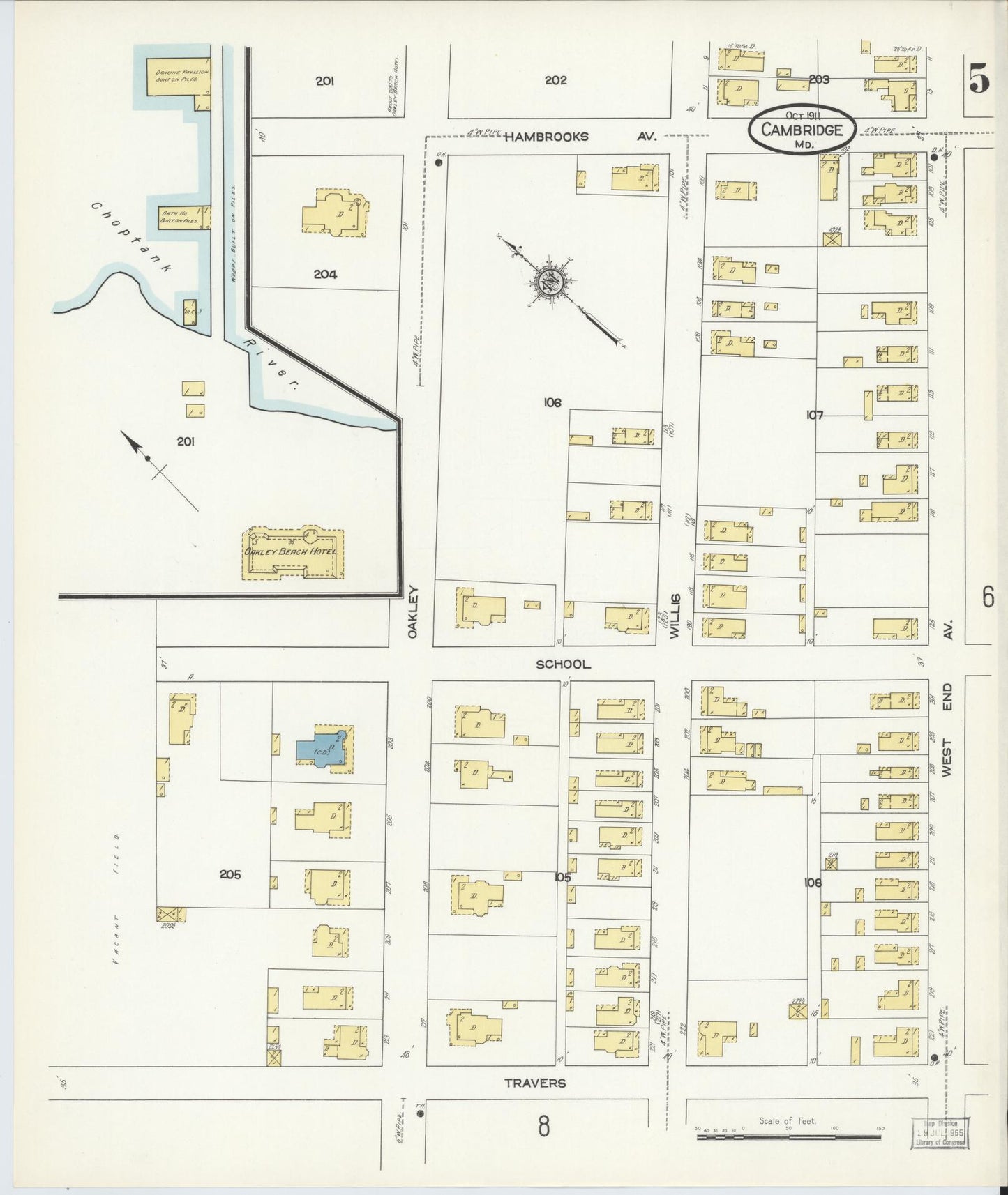 Sanborn Fire Insurance Map from Cambridge, Dorchester County, Maryland (1911), Sheet #0005 - Historic Sanborn Fire Insurance Map Print, vintage old map wall art, antique decor, genealogy gift, Maryland Maryland map
