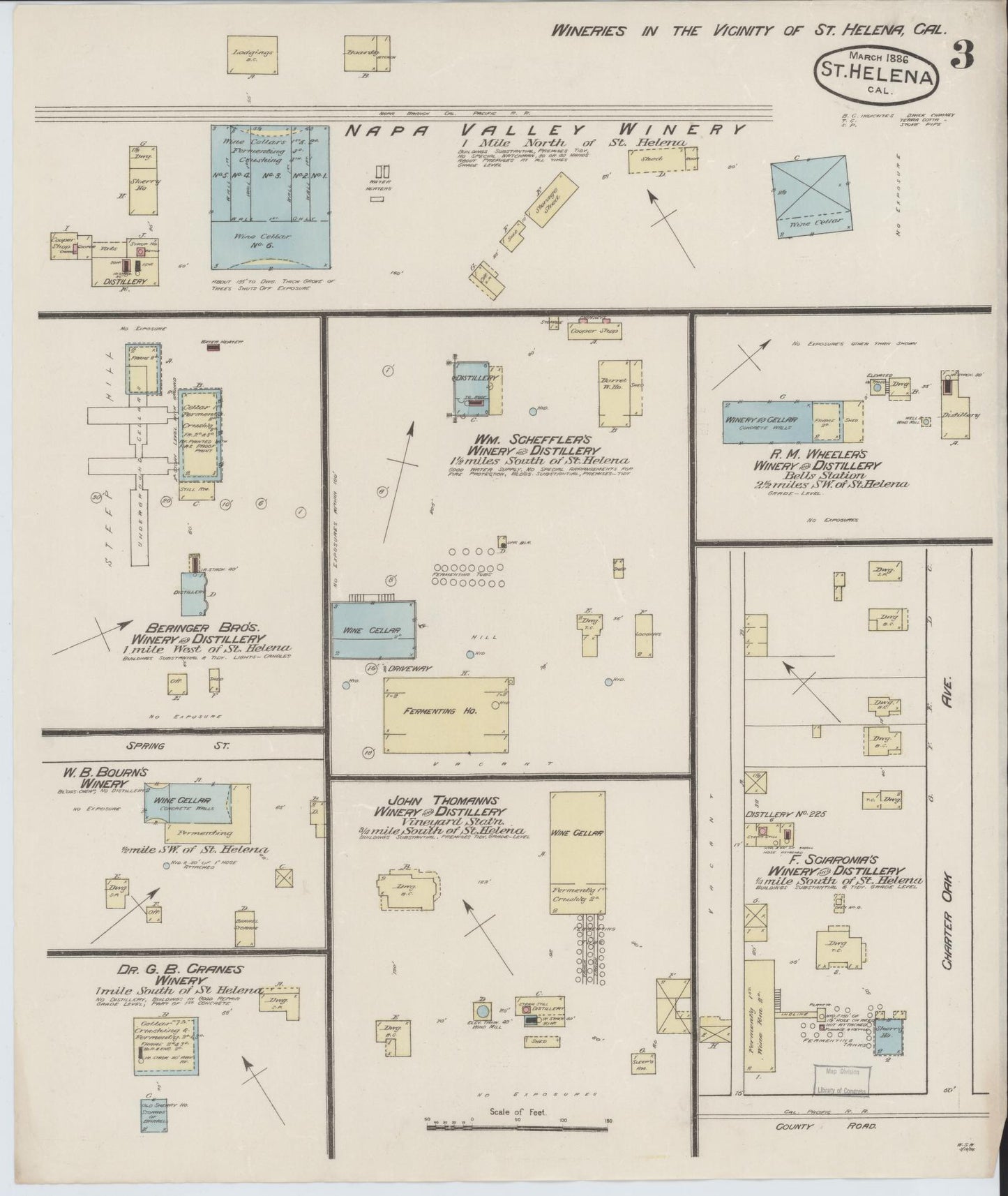 Sanborn Fire Insurance Map from Saint Helena, Napa County, California (1886), Sheet #0003 - Complete Map Set gallery image, historic Sanborn map, vintage wall art, California California