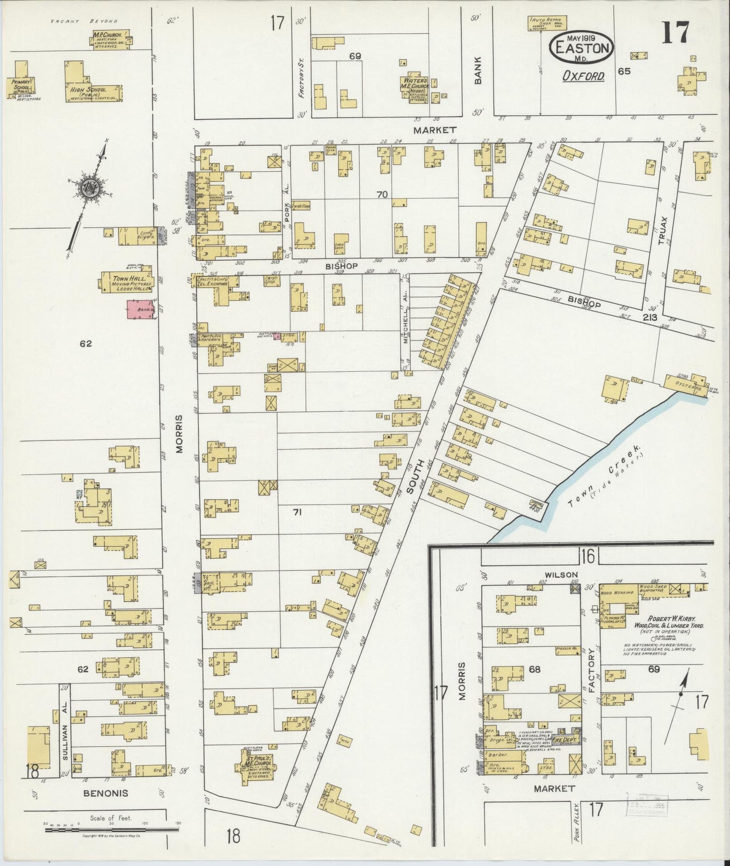 Talbot, Maryland - 1919 - Sanborn Fire Insurance Map, Sheet #0017 - Historic Sanborn Fire Insurance Map Print, Talbot Maryland 1919 0017 vintage old map wall art