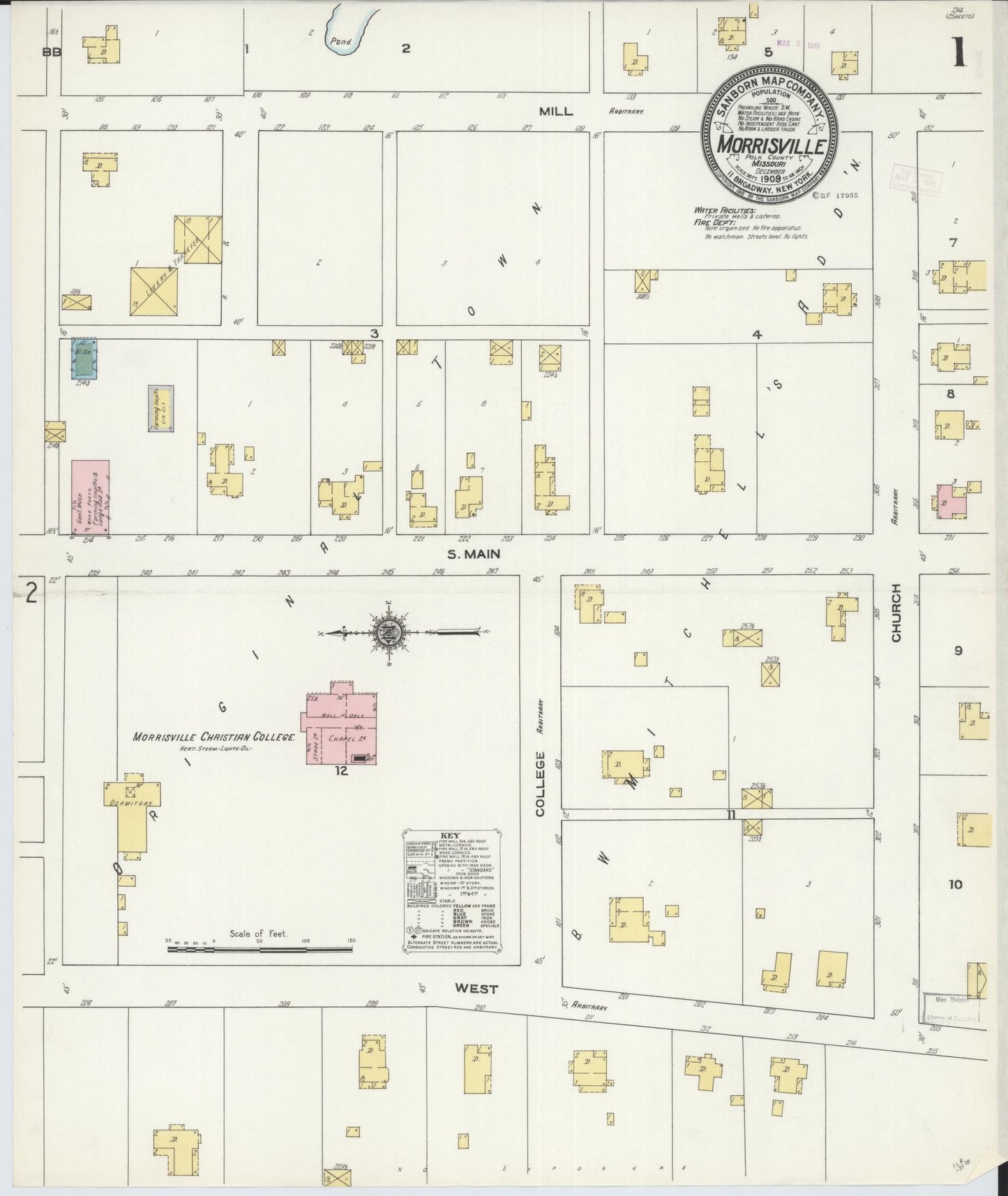 Sanborn Fire Insurance Map from Morrisville, Polk County, Missouri. (1909) – Historic Sanborn Fire Insurance Map Print