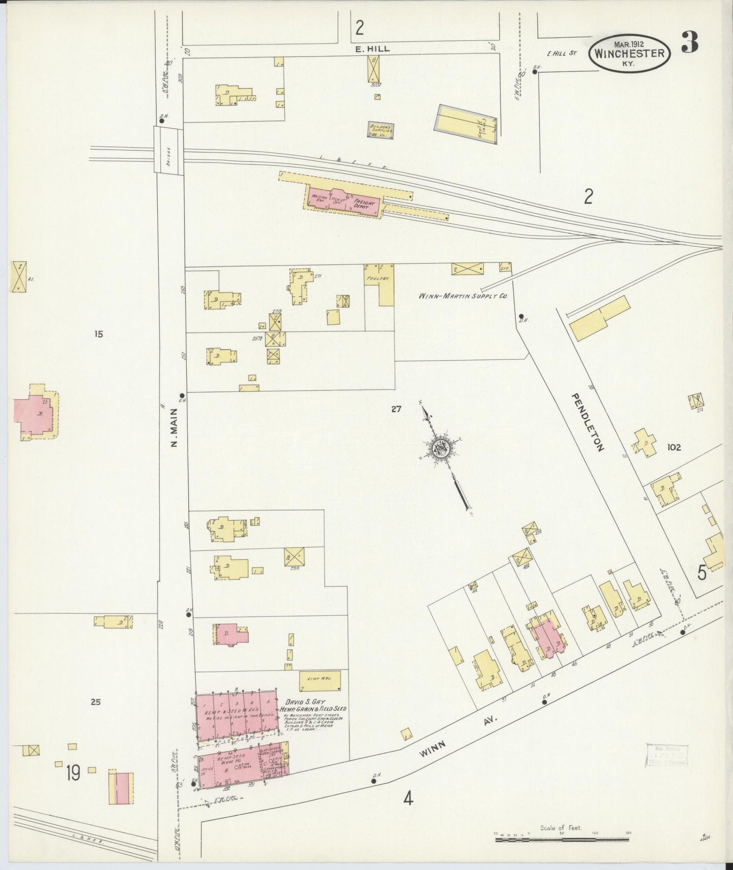 Sanborn Fire Insurance Map from Winchester, Clark County, Kentucky (1912), Sheet #0003 - Historic Sanborn Fire Insurance Map Print, vintage old map wall art, antique decor, genealogy gift, Kentucky Kentucky map