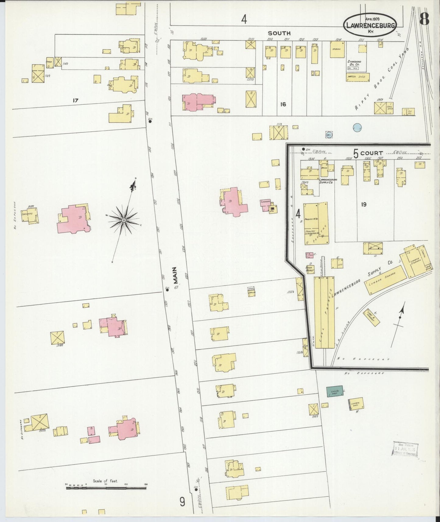 Sanborn Fire Insurance Map from Lawrenceburg, Anderson County, Kentucky (1909), Sheet #0008 - Historic Sanborn Fire Insurance Map Print, vintage old map wall art, antique decor, genealogy gift, Kentucky Kentucky map