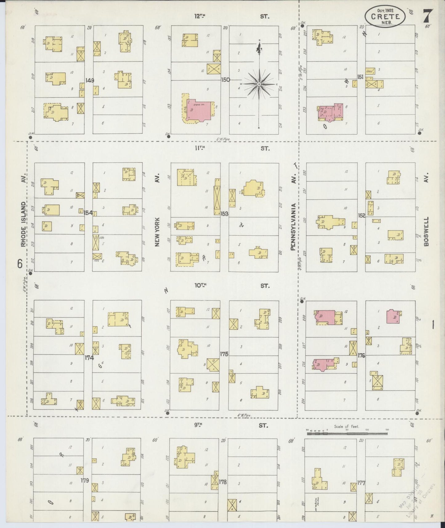 Sanborn Fire Insurance Map from Crete, Saline County, Nebraska (1902), Sheet #0007 - Historic Sanborn Fire Insurance Map Print, vintage old map wall art, antique decor, genealogy gift, Nebraska Nebraska map
