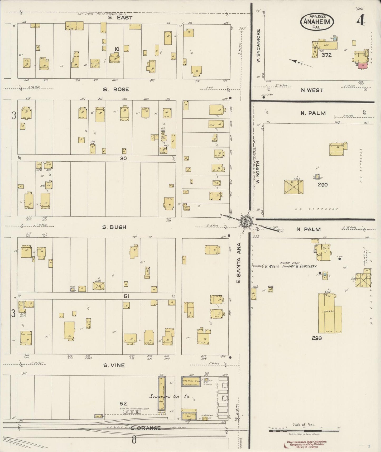 Sanborn Fire Insurance Map from Anaheim, Orange County, California (1922), Sheet #0004 - Historic Sanborn Fire Insurance Map Print, vintage old map wall art, antique decor, genealogy gift, California California map