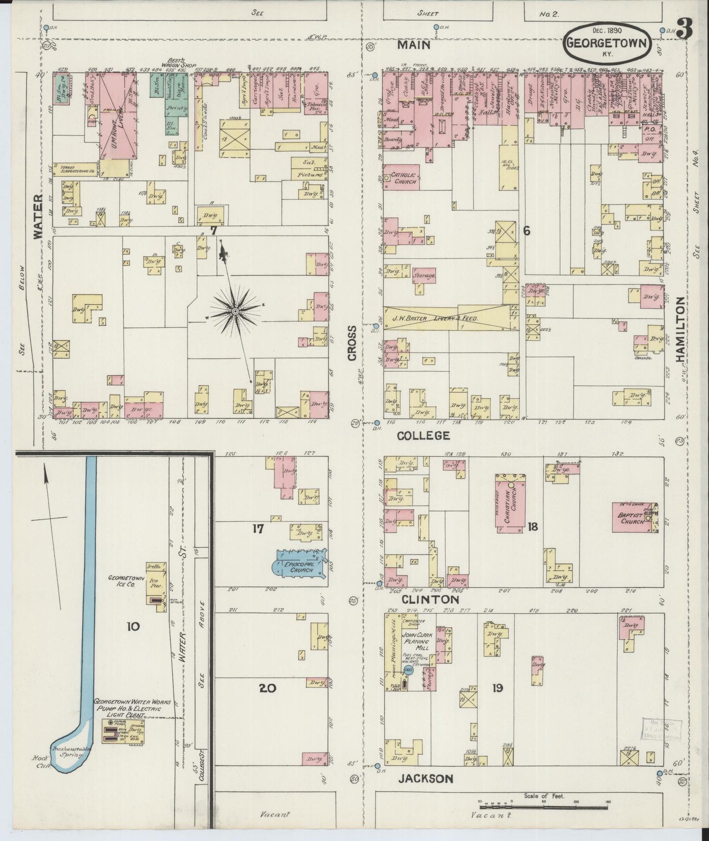 Sanborn Fire Insurance Map from Georgetown, Scott County, Kentucky (1890), Sheet #0003 - Historic Sanborn Fire Insurance Map Print, vintage old map wall art, antique decor, genealogy gift, Kentucky Kentucky map
