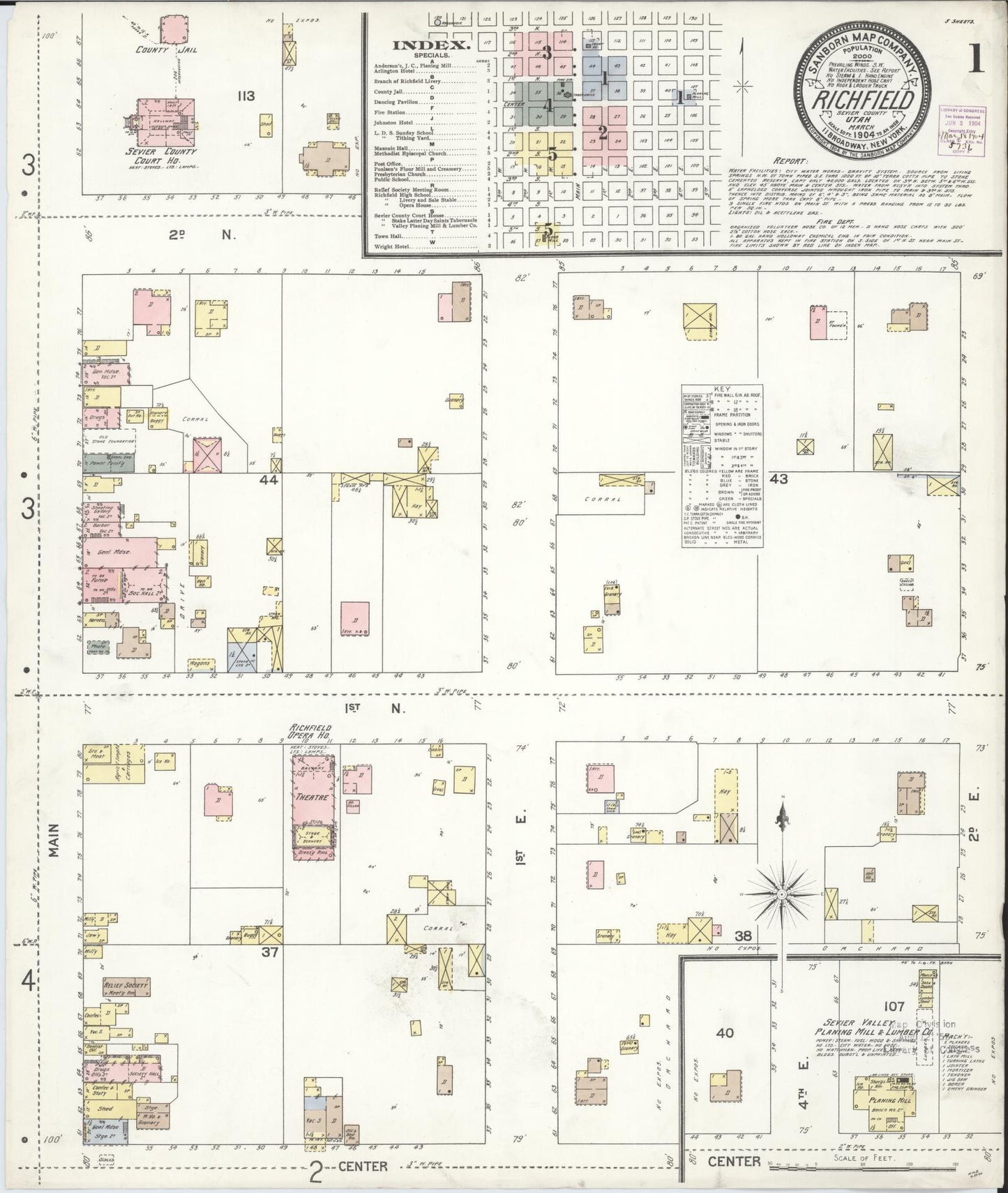 Sanborn Fire Insurance Map from Richfield, Sevier County, Utah (1904), Sheet #0001 - Historic Sanborn Fire Insurance Map Print, vintage old map wall art, antique decor, genealogy gift, Utah Utah map
