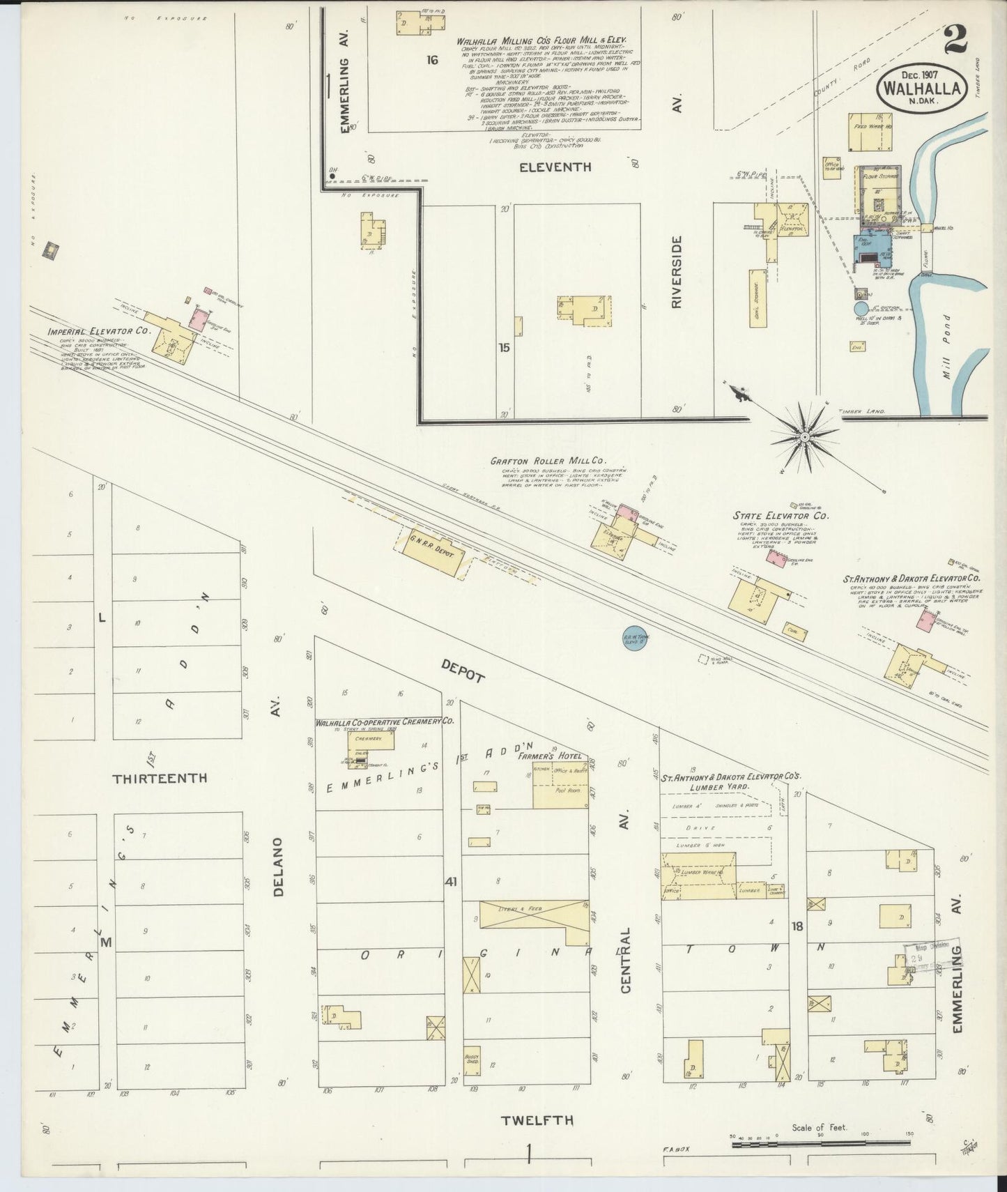 Sanborn Fire Insurance Map from Walhalla, Pembina County, North Dakota (1907), Sheet #0002 - Complete Map Set gallery image, historic Sanborn map, vintage wall art, North Dakota North Dakota