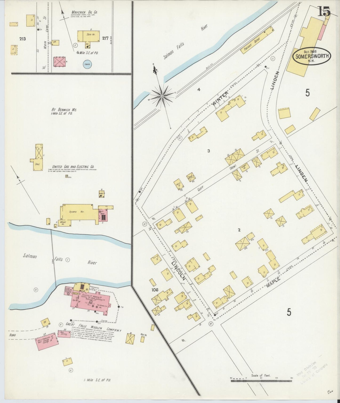 Sanborn Fire Insurance Map from Somersworth, Strafford County, New Hampshire (1905), Sheet #0015 - Complete Map Set gallery image, historic Sanborn map, vintage wall art, Maine Maine