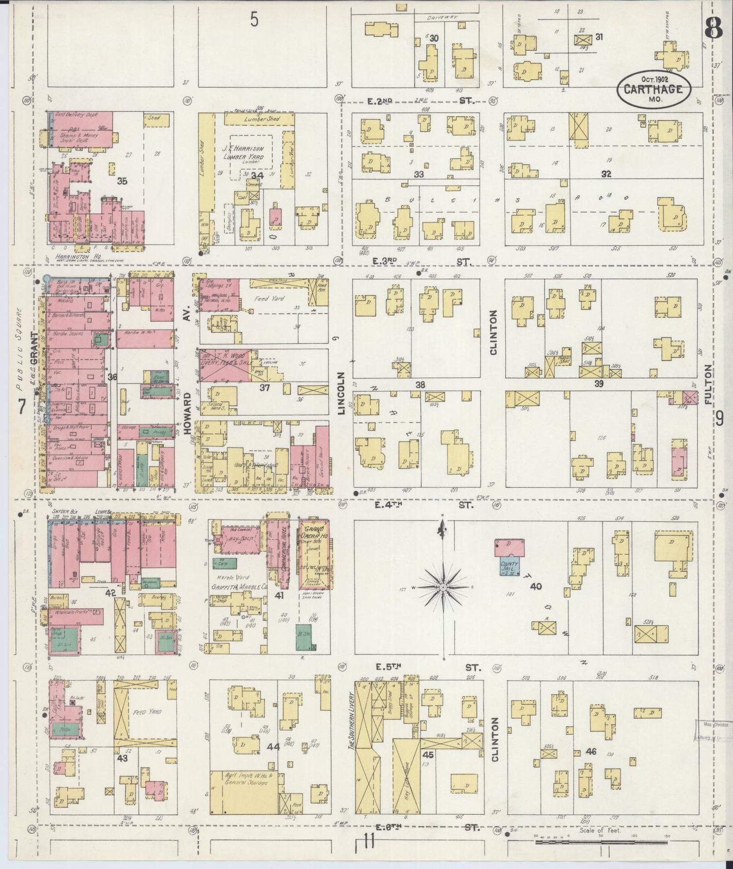 Sanborn Fire Insurance Map from Carthage, Jasper County, Missouri (1902), Sheet #0008 - Historic Sanborn Fire Insurance Map Print, vintage old map wall art, antique decor, genealogy gift, Missouri Missouri map
