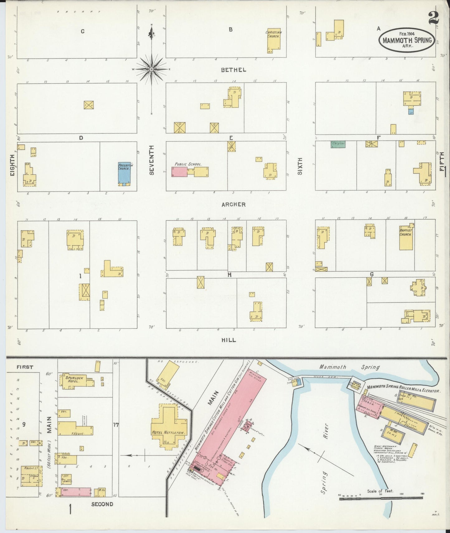 Sanborn Fire Insurance Map from Mammoth Spring, Fulton County, Arkansas (1904), Sheet #0002 - Complete Map Set gallery image, historic Sanborn map, vintage wall art, Arkansas Arkansas