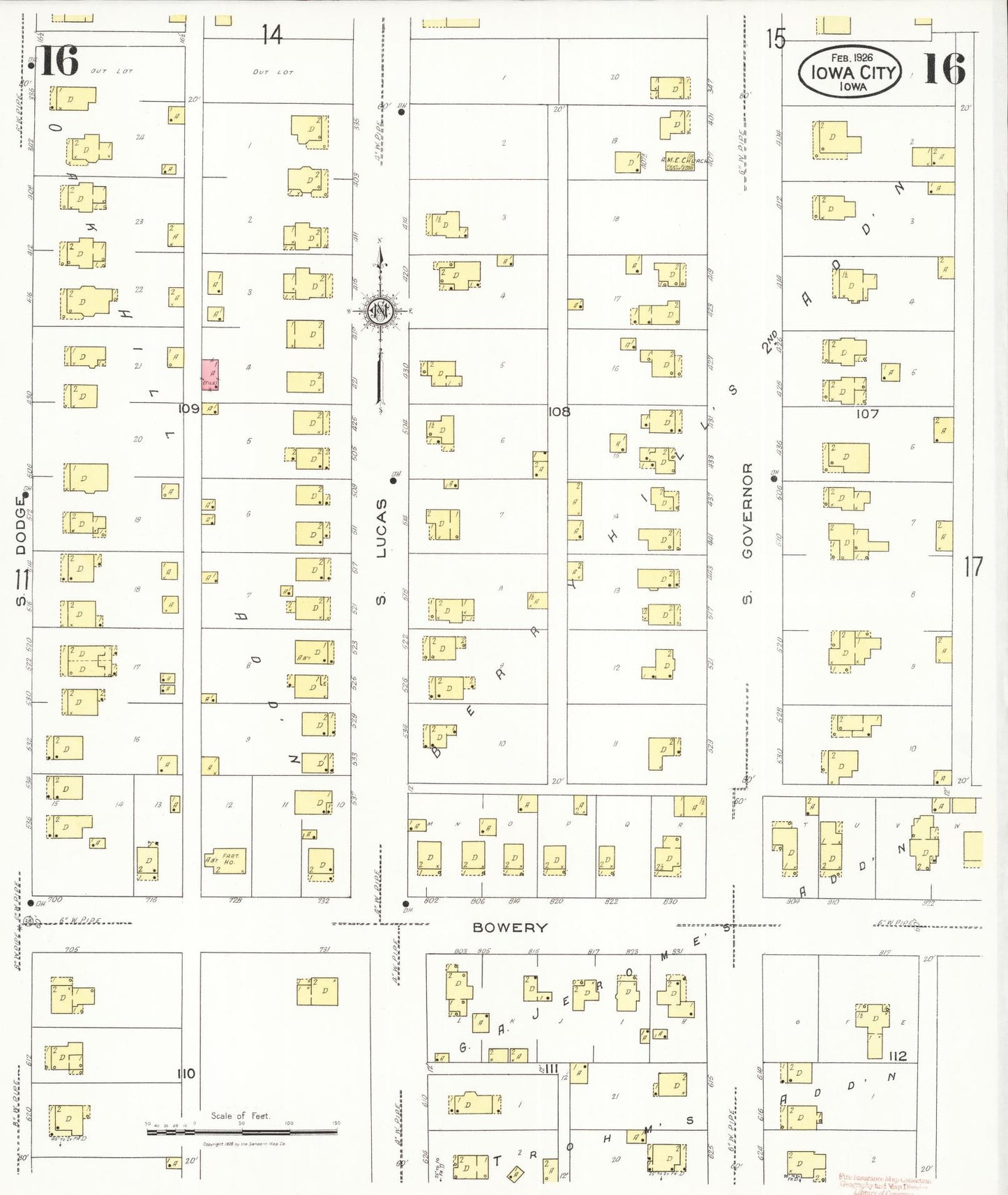 Sanborn Fire Insurance Map from Iowa City, Johnson County, Iowa (1926), Sheet #0016 - Historic Sanborn Fire Insurance Map Print, vintage old map wall art