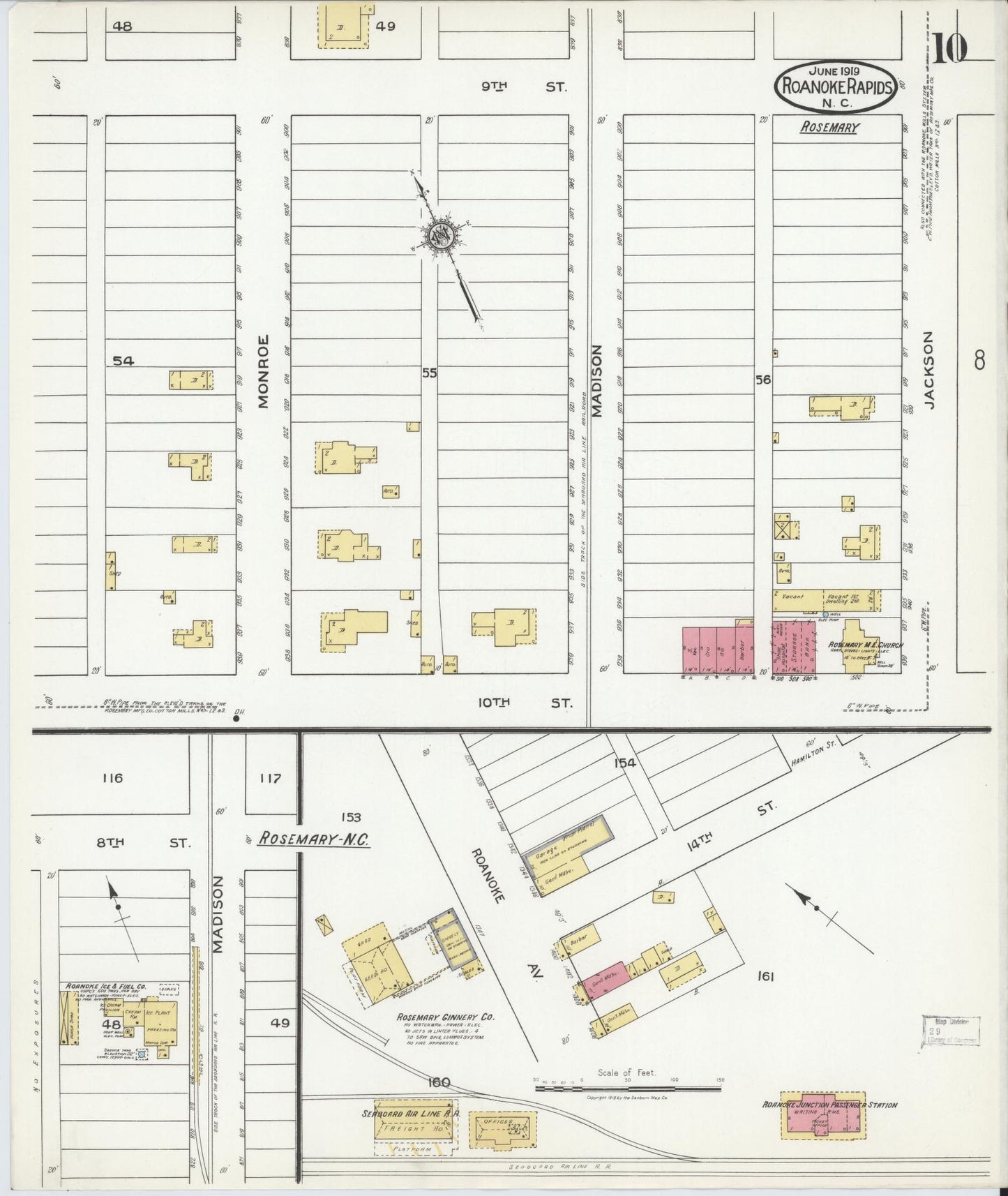Sanborn Fire Insurance Map from Roanoke Rapids, Halifax County, North Carolina (1919), Sheet #0010 - Historic Sanborn Fire Insurance Map Print, vintage old map wall art, antique decor, genealogy gift, North Carolina North Carolina map