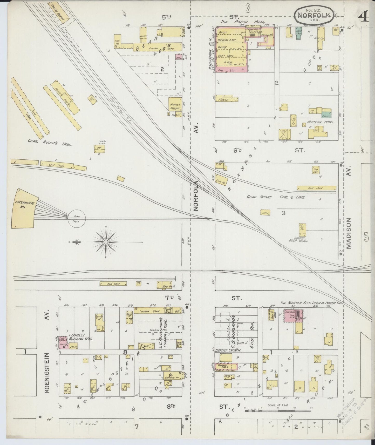 Sanborn Fire Insurance Map from Norfolk, Madison County, Nebraska (1892), Sheet #0004 - Historic Sanborn Fire Insurance Map Print, vintage old map wall art, antique decor, genealogy gift, Nebraska Nebraska map