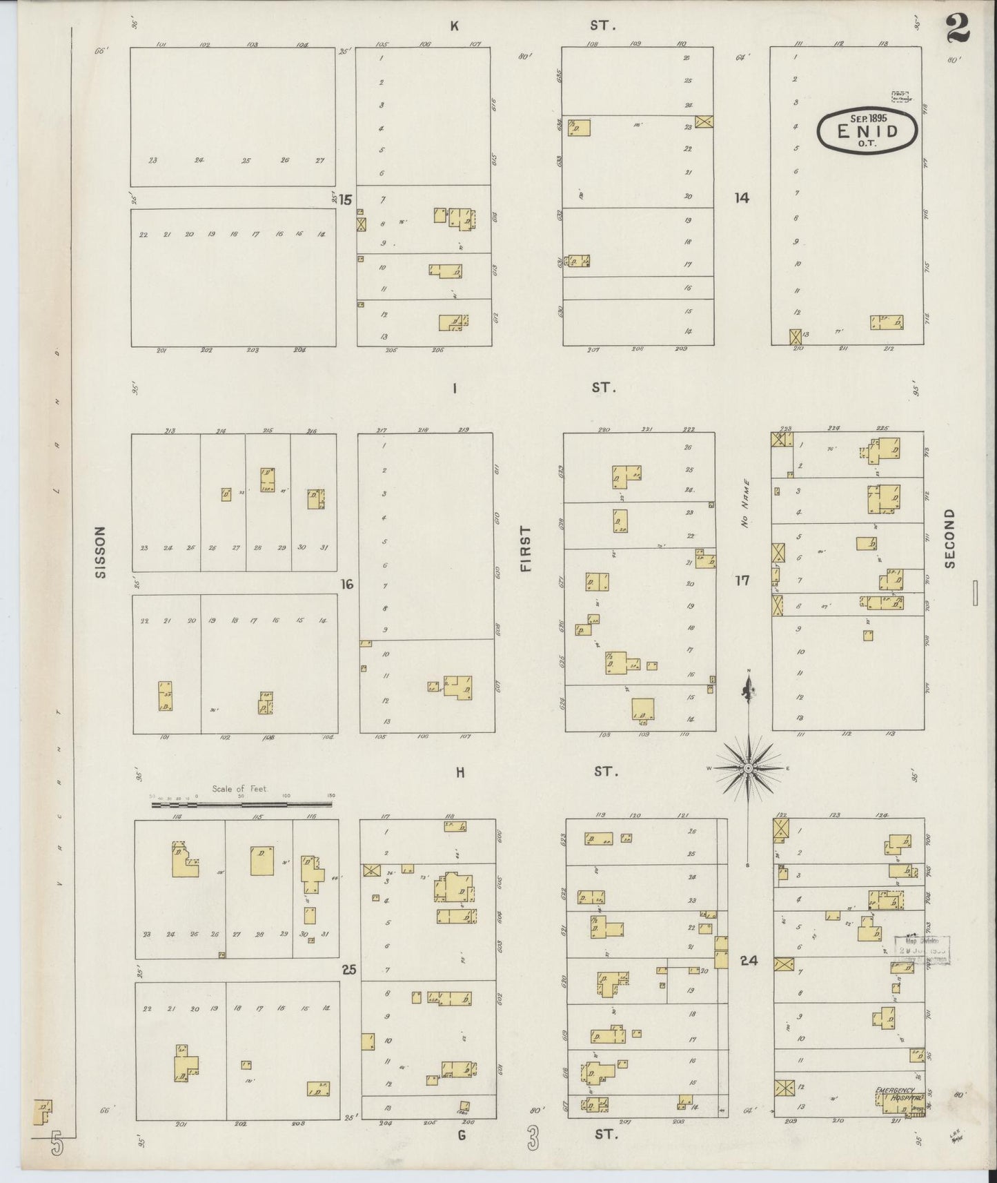 Sanborn Fire Insurance Map from Enid, Garfield County, Oklahoma (1895), Sheet #0002 - Historic Sanborn Fire Insurance Map Print, vintage old map wall art, antique decor, genealogy gift, Oklahoma Oklahoma map