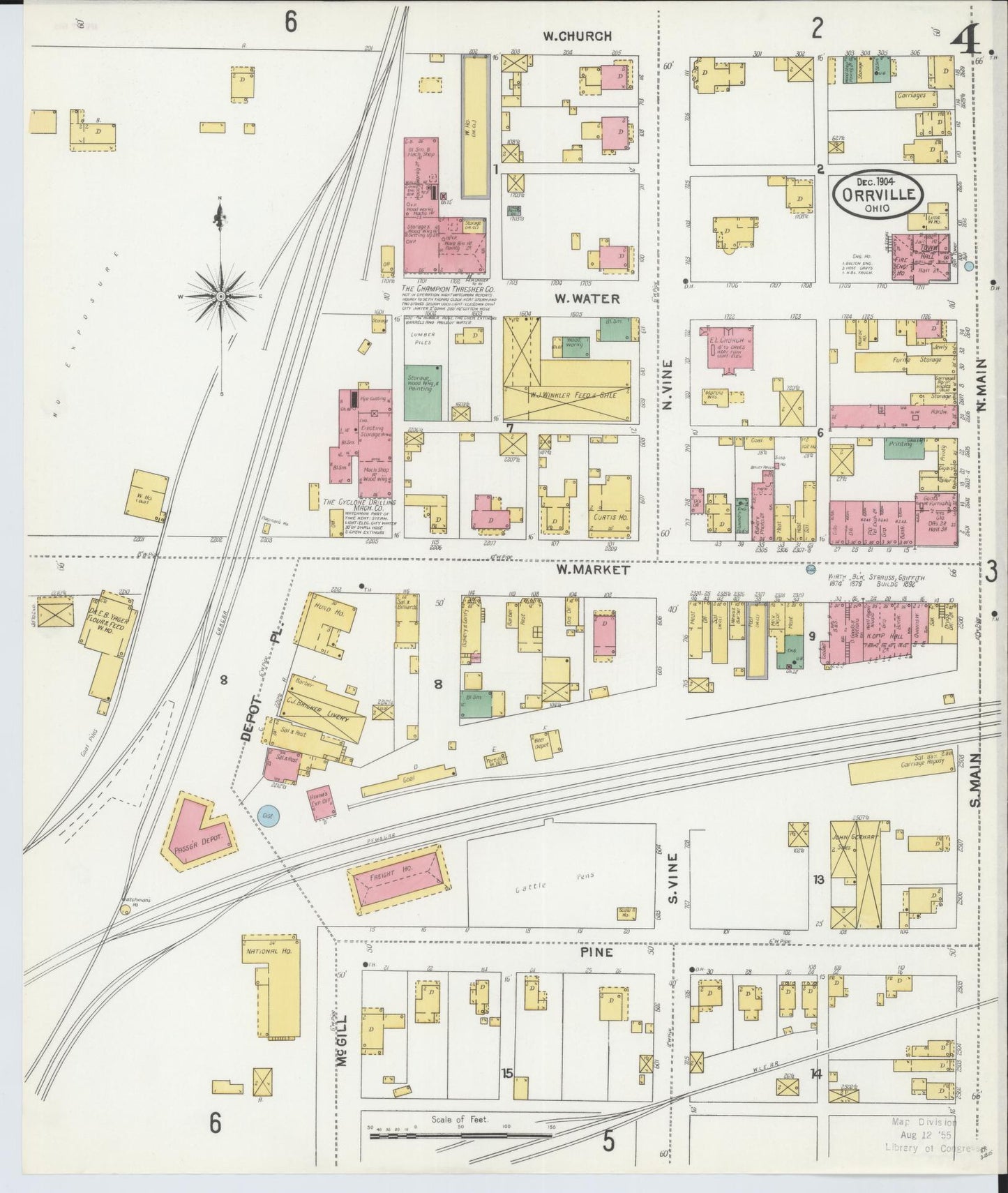Sanborn Fire Insurance Map from Orrville, Wayne County, Ohio (1904), Sheet #0004 - Historic Sanborn Fire Insurance Map Print, vintage old map wall art, antique decor, genealogy gift, Ohio Ohio map
