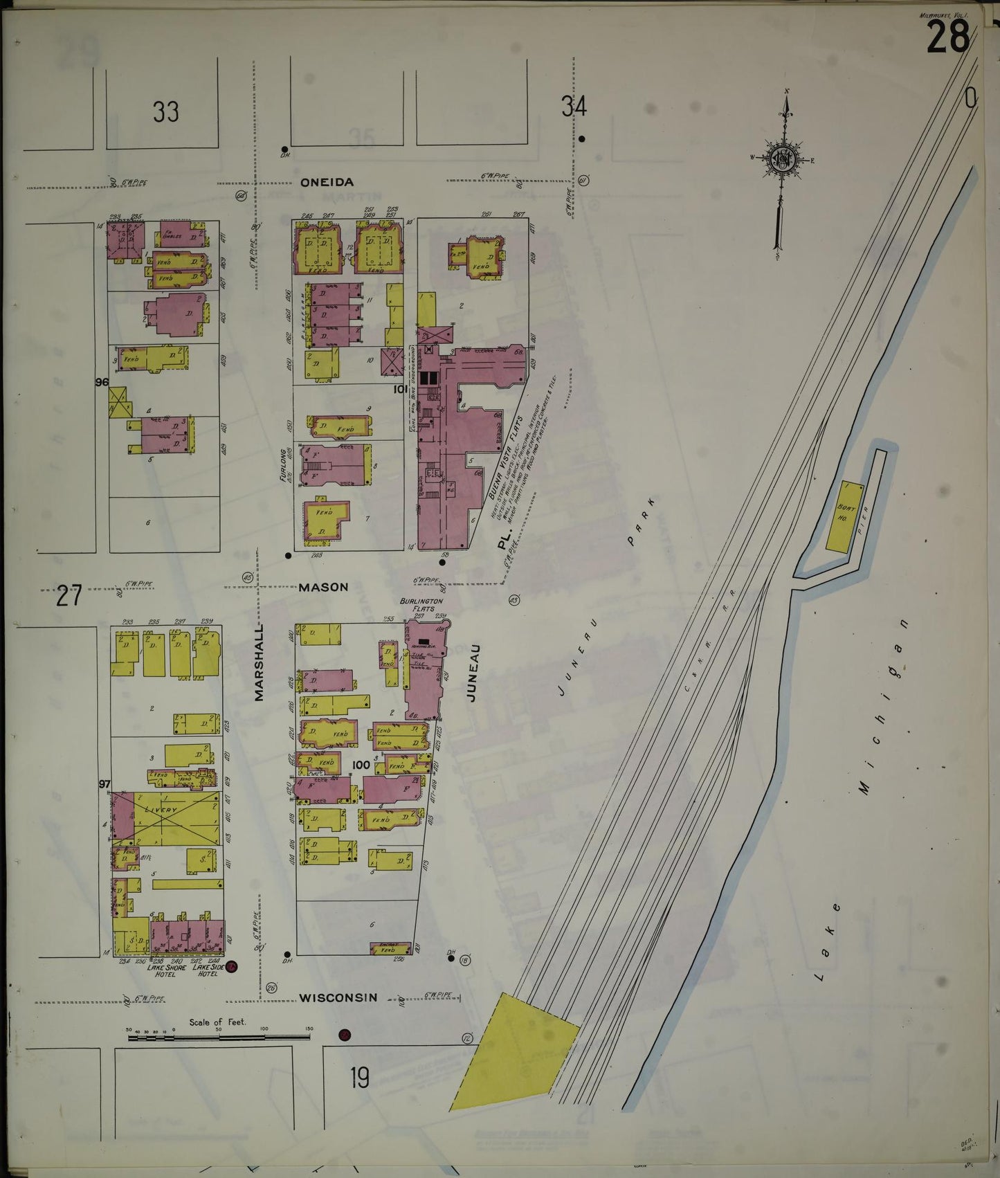 Sanborn Fire Insurance Map from Milwaukee, Milwaukee County, Wisconsin (1910), Sheet #0028 - Historic Sanborn Fire Insurance Map Print, vintage old map wall art, antique decor, genealogy gift, Wisconsin Wisconsin map