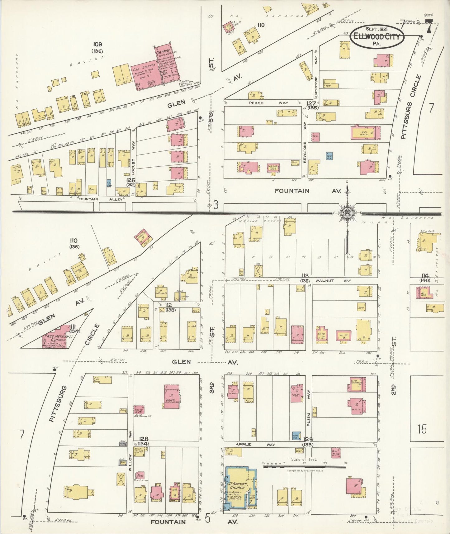 Sanborn Fire Insurance Map from Ellwood City, Lawrence County, Pennsylvania (1921), Sheet #0007 - Historic Sanborn Fire Insurance Map Print, vintage old map wall art, antique decor, genealogy gift, Pennsylvania Pennsylvania map