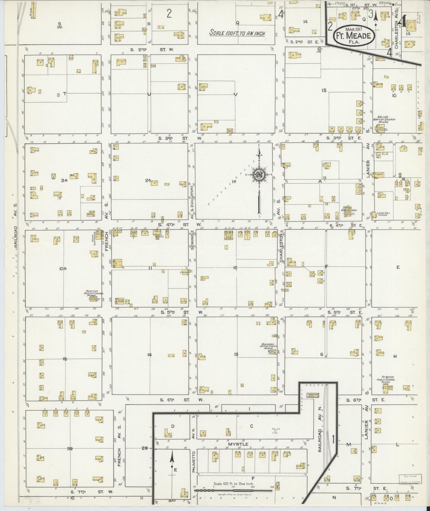 Sanborn Fire Insurance Map from Fort Meade, Polk County, Florida (1917), Sheet #0004 - Historic Sanborn Fire Insurance Map Print, vintage old map wall art, antique decor, genealogy gift, Florida Florida map