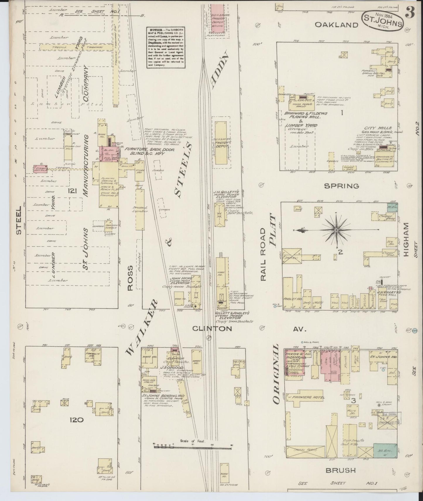 Sanborn Fire Insurance Map from Saint Johns, Clinton County, Michigan (1884), Sheet #0003 - Complete Map Set gallery image, historic Sanborn map, vintage wall art, Michigan Michigan
